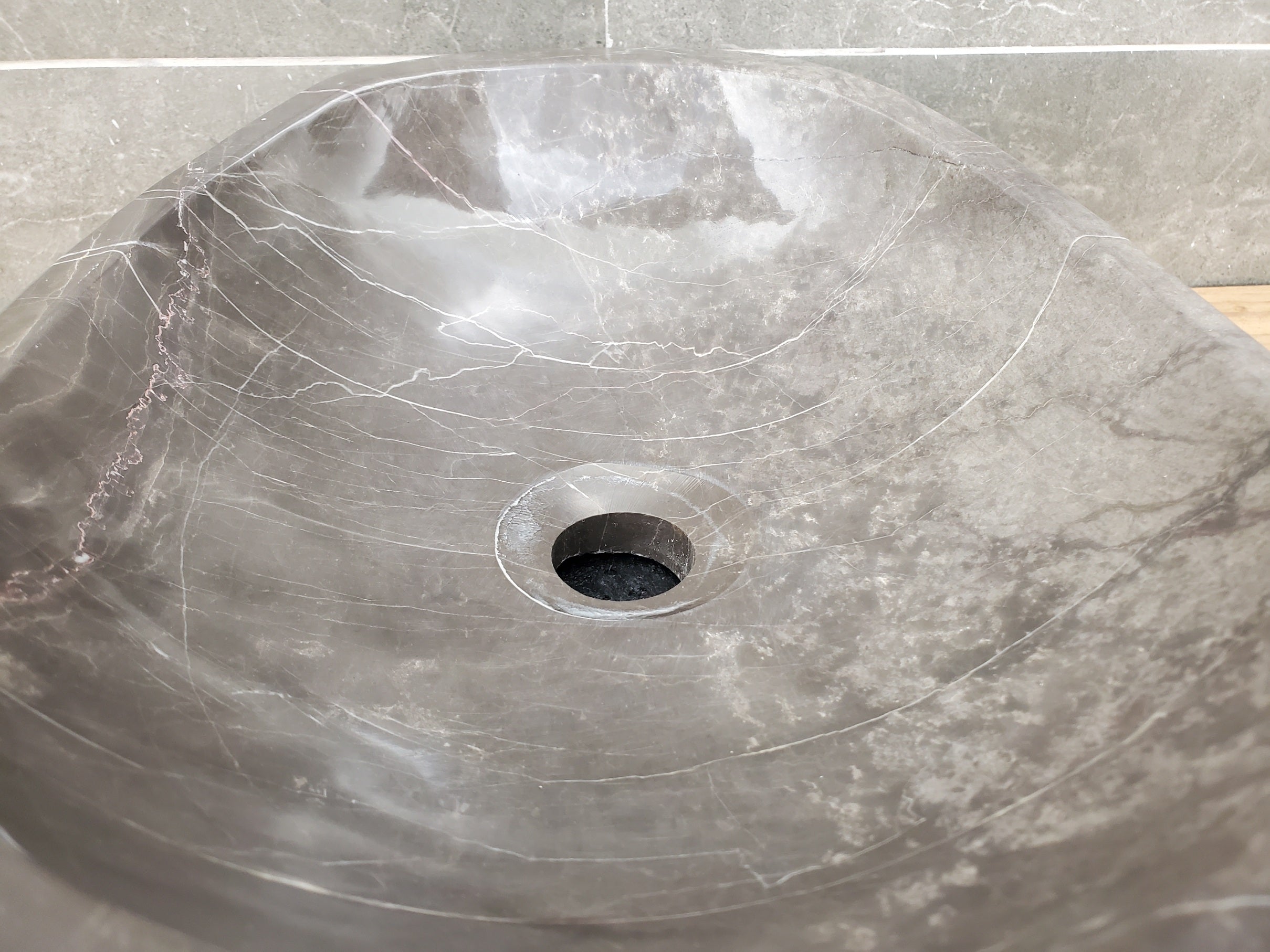 S31_40 Oval Carved Marble Vessel Sink - 16 x 12 inch