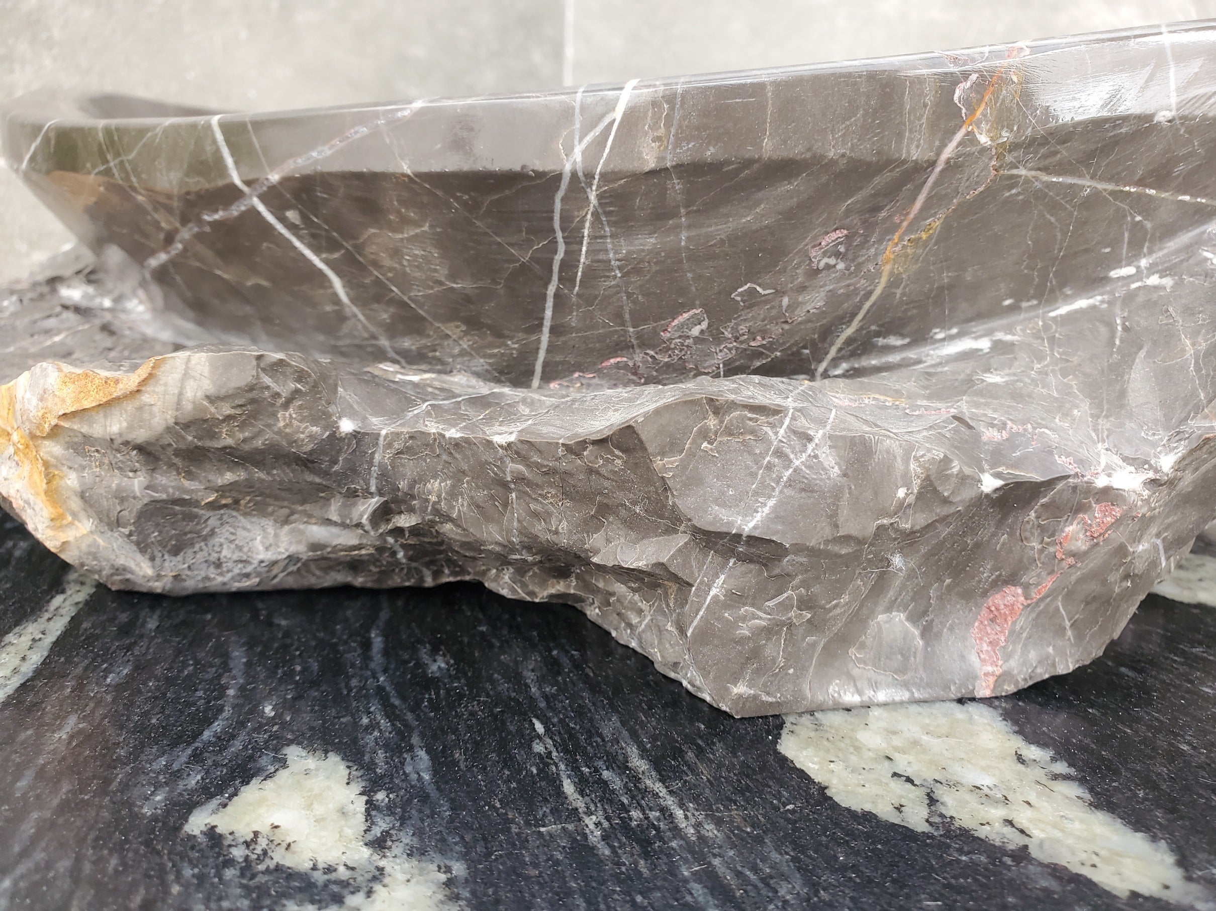 S31_41 Oval Carved Marble Vessel Sink - 16 x 13.5 inch