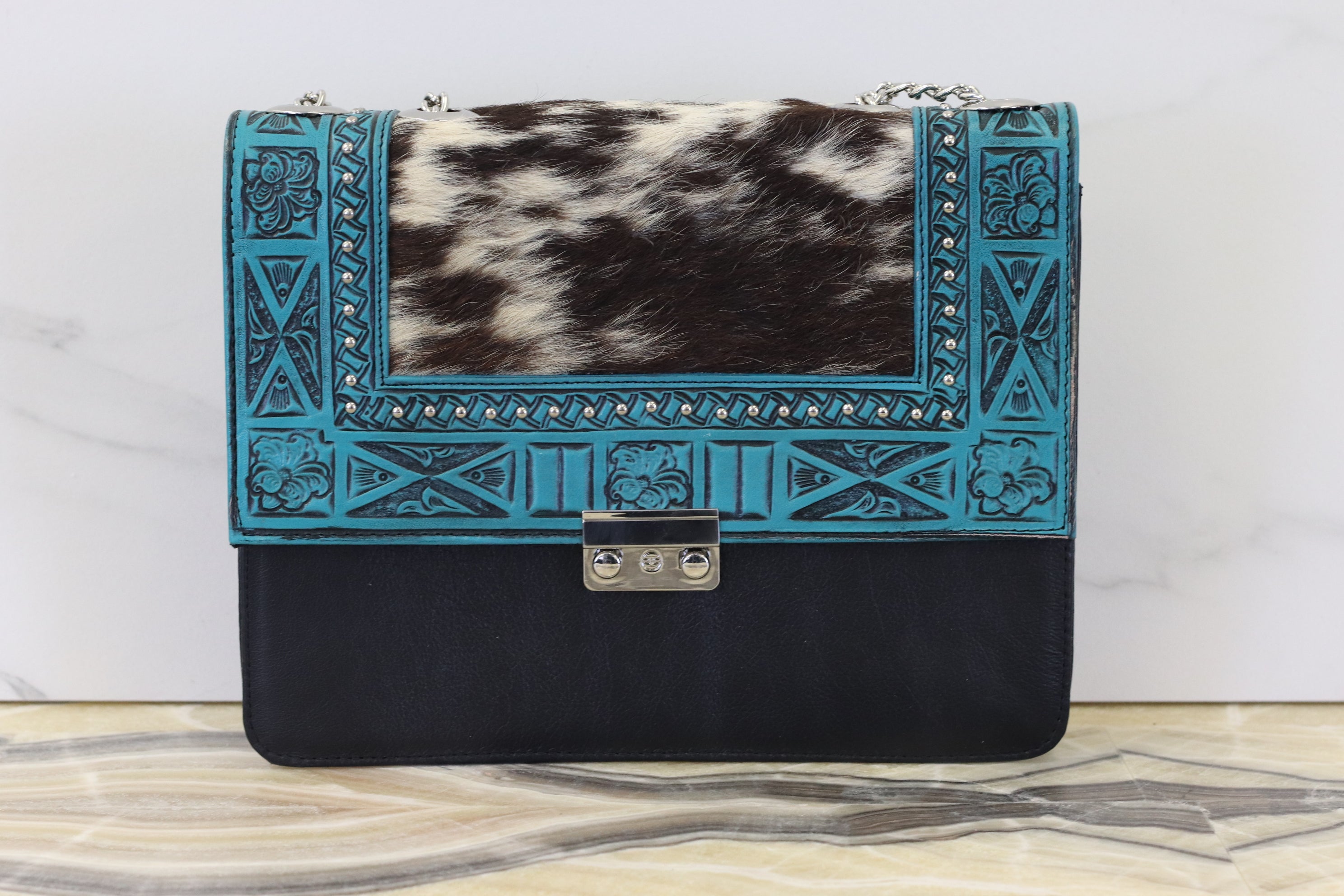 Black Hand Tooled Cow Hide Leather Purse Purse Fashion