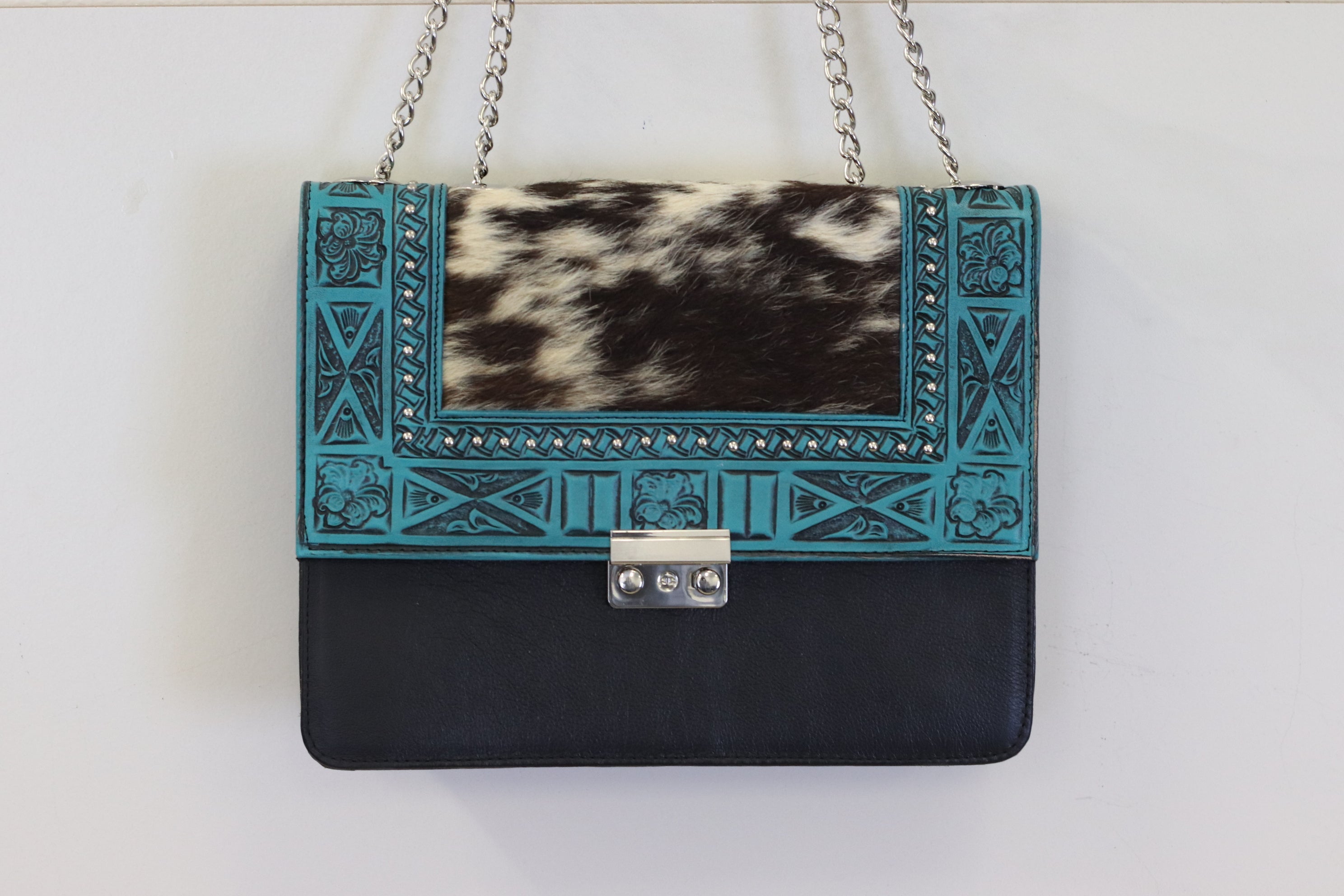 Black Hand Tooled Cow Hide Leather Purse Purse Fashion