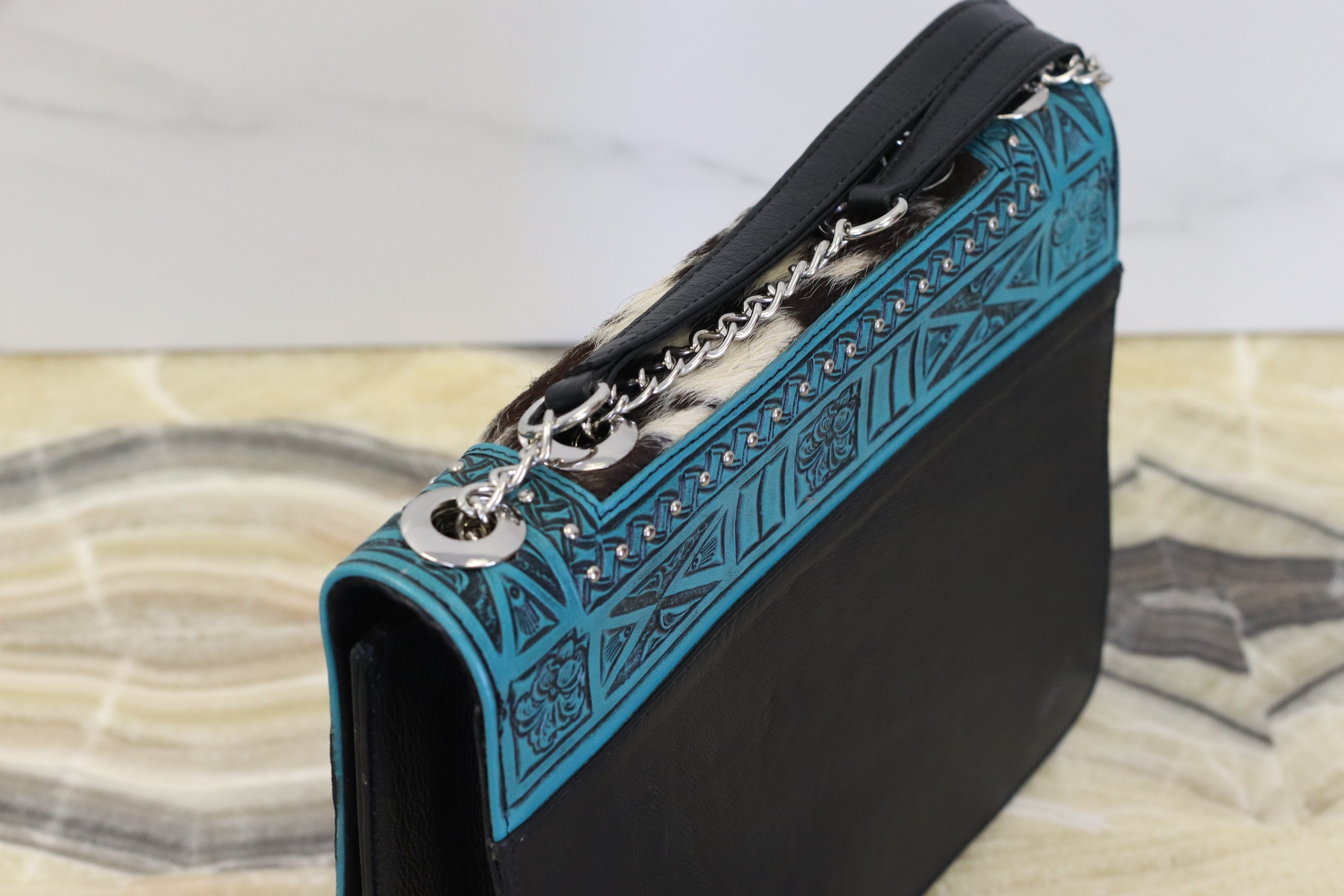 Black Hand Tooled Cow Hide Leather Purse Purse Fashion