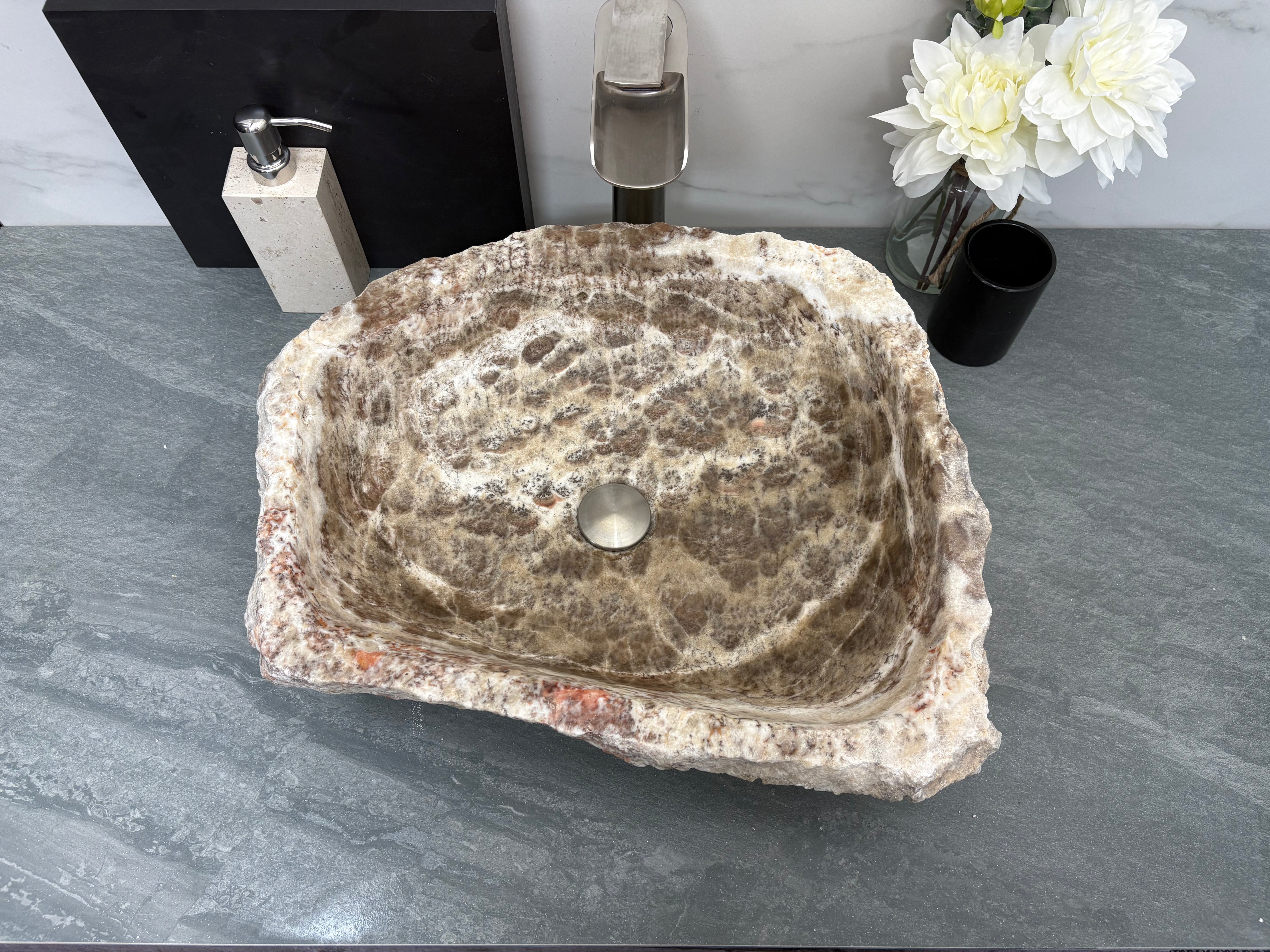 S15_04 Onyx Stone Vessel bathroom Sink - 19 x 15.5 inch