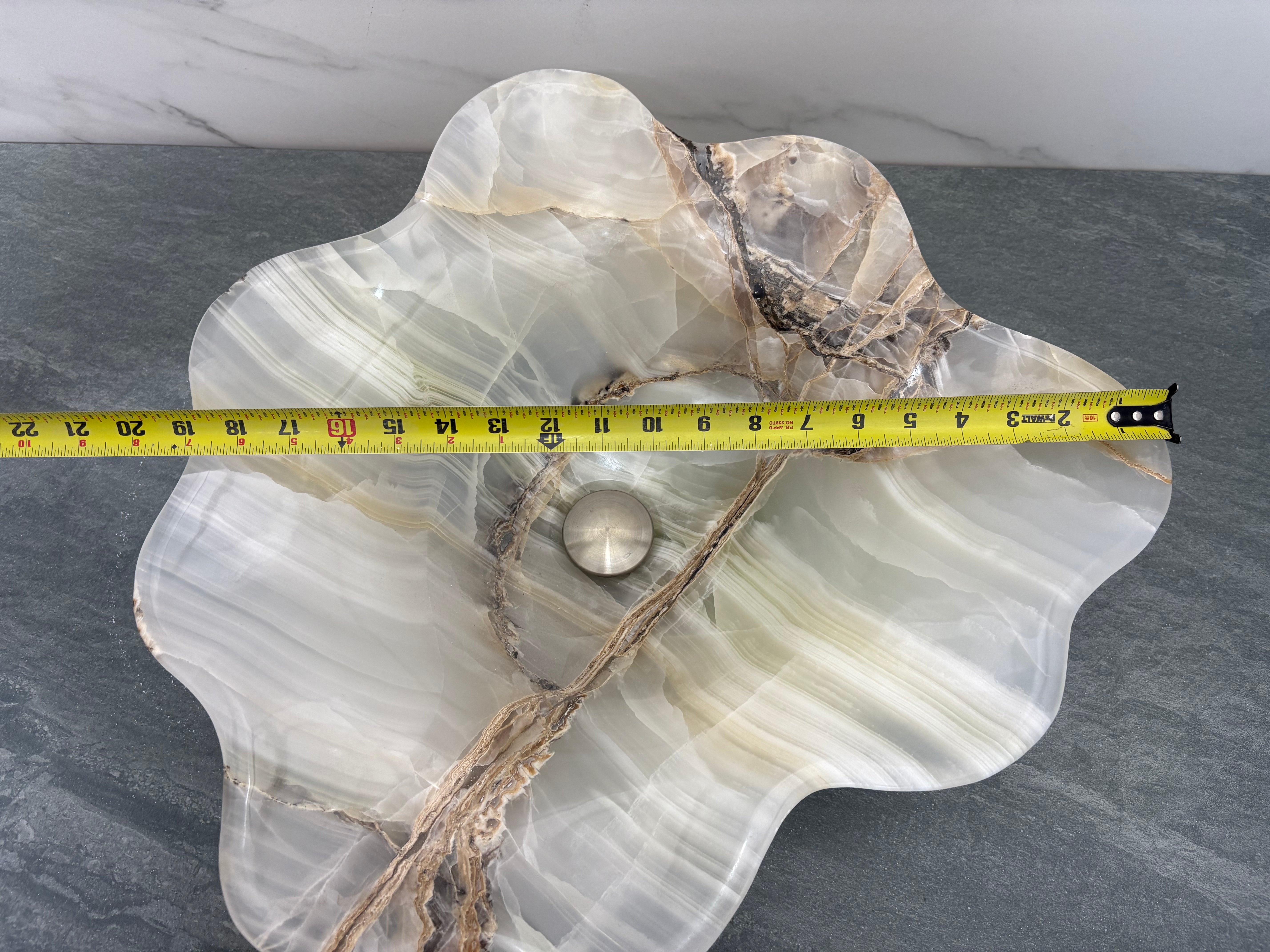 S21_19 Onyx Stone Bathroom Vessel Sink - 19.5 x 18.5 inch