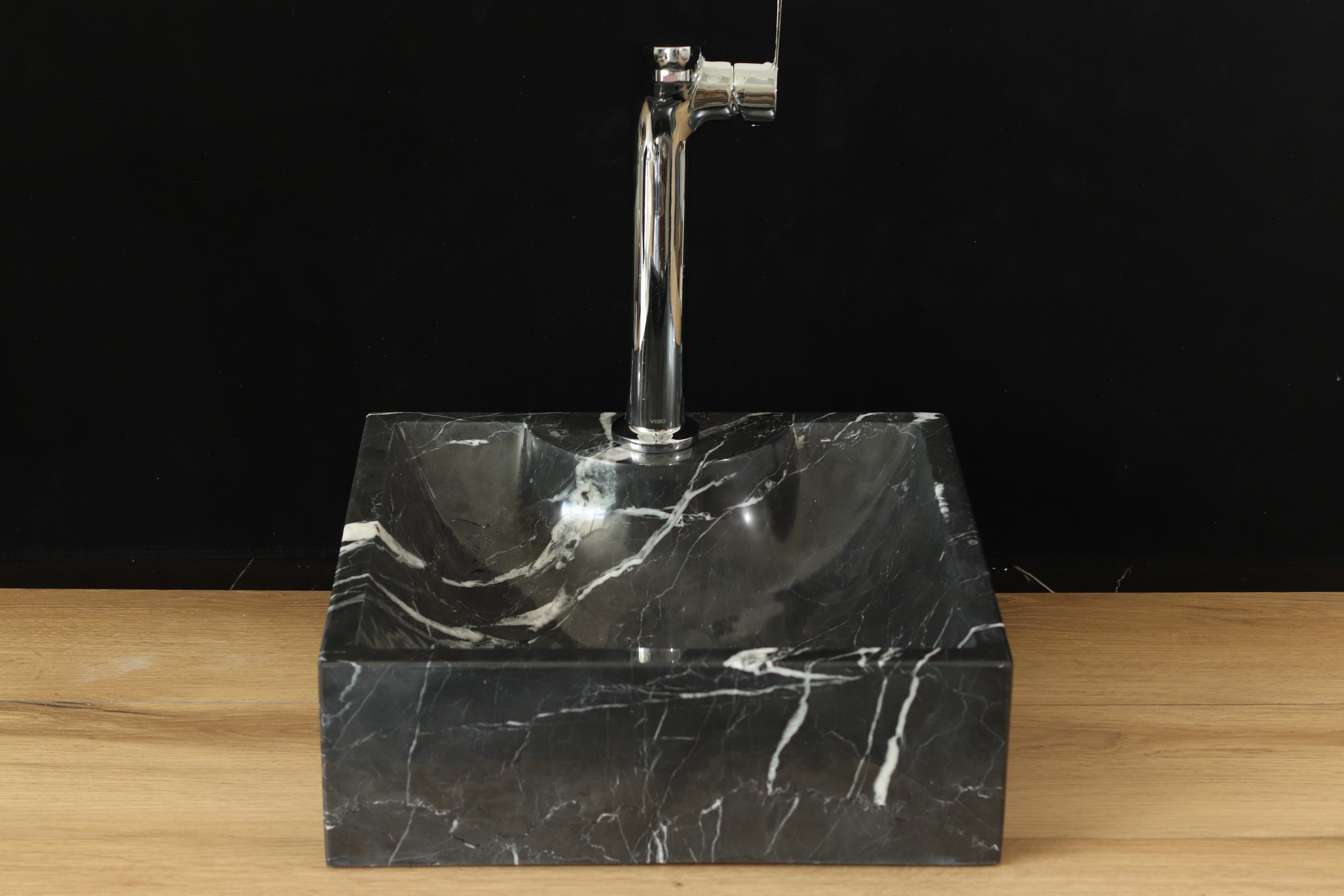 SET1024 Black Marble Square Vessel Sink Set