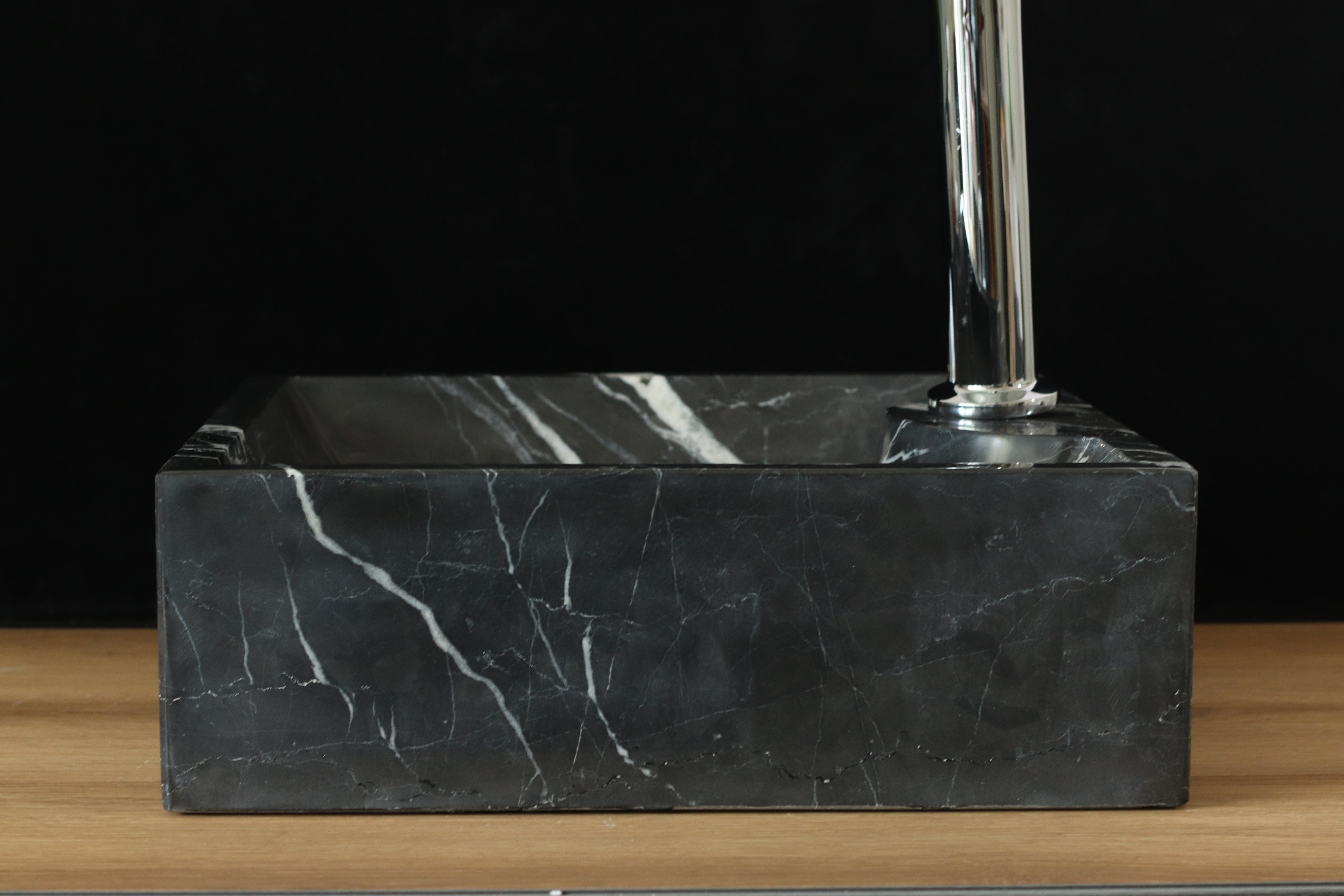 SET1024 Black Marble Square Vessel Sink Set
