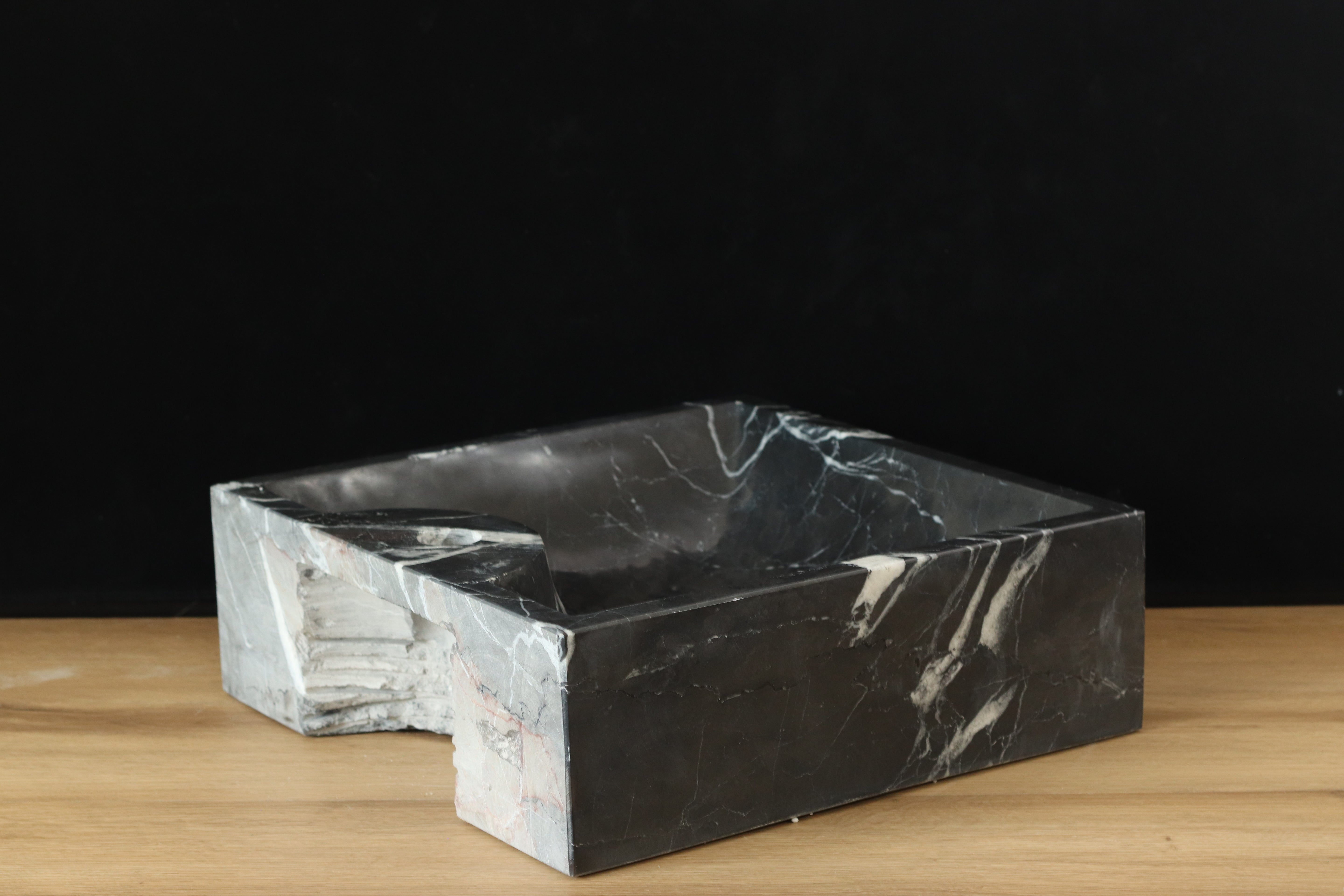 SET1024 Black Marble Square Vessel Sink Set