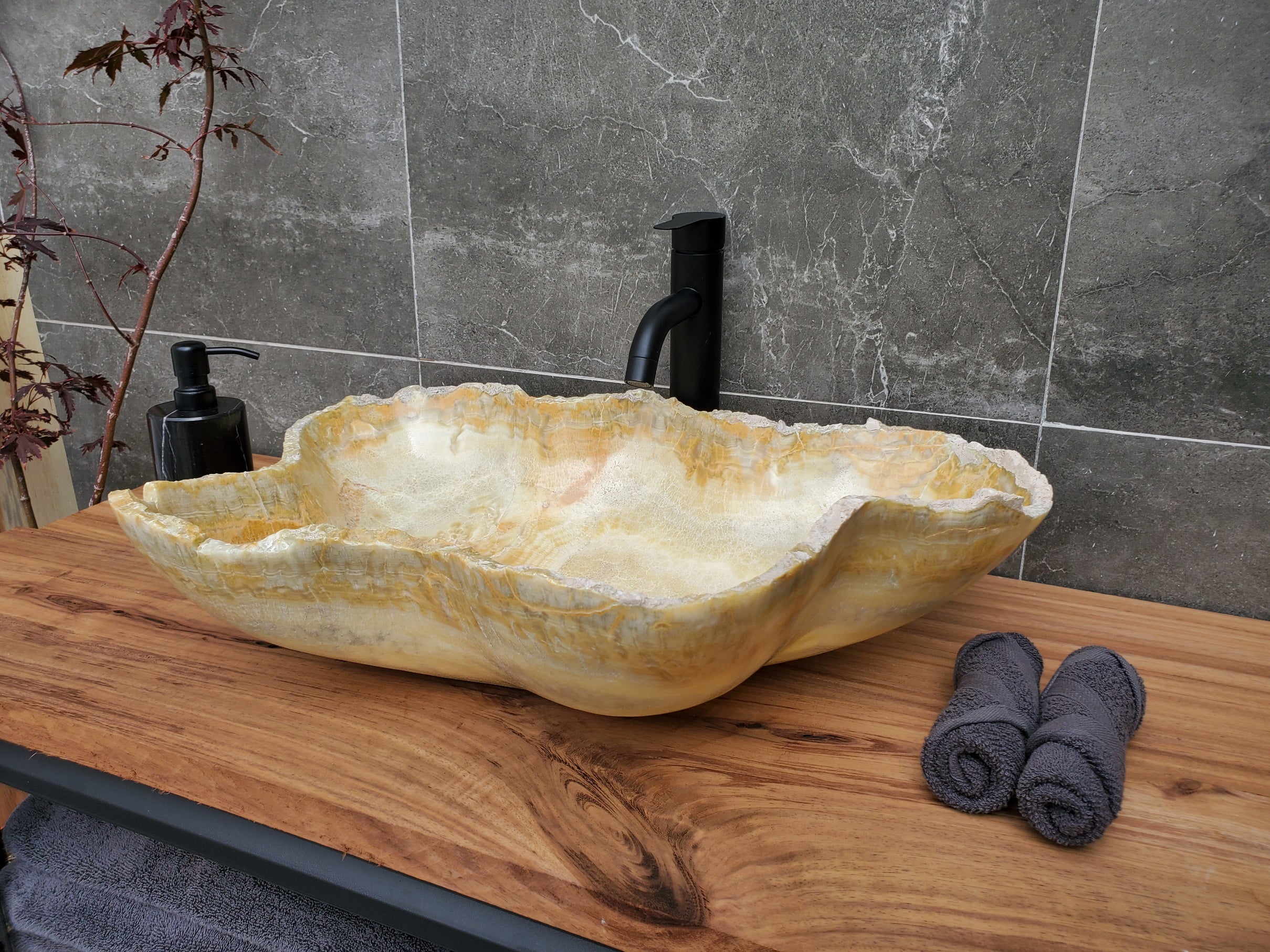 S30_15 Onyx Stone Vessel Bathroom Sink - 23.5 x 16 inch