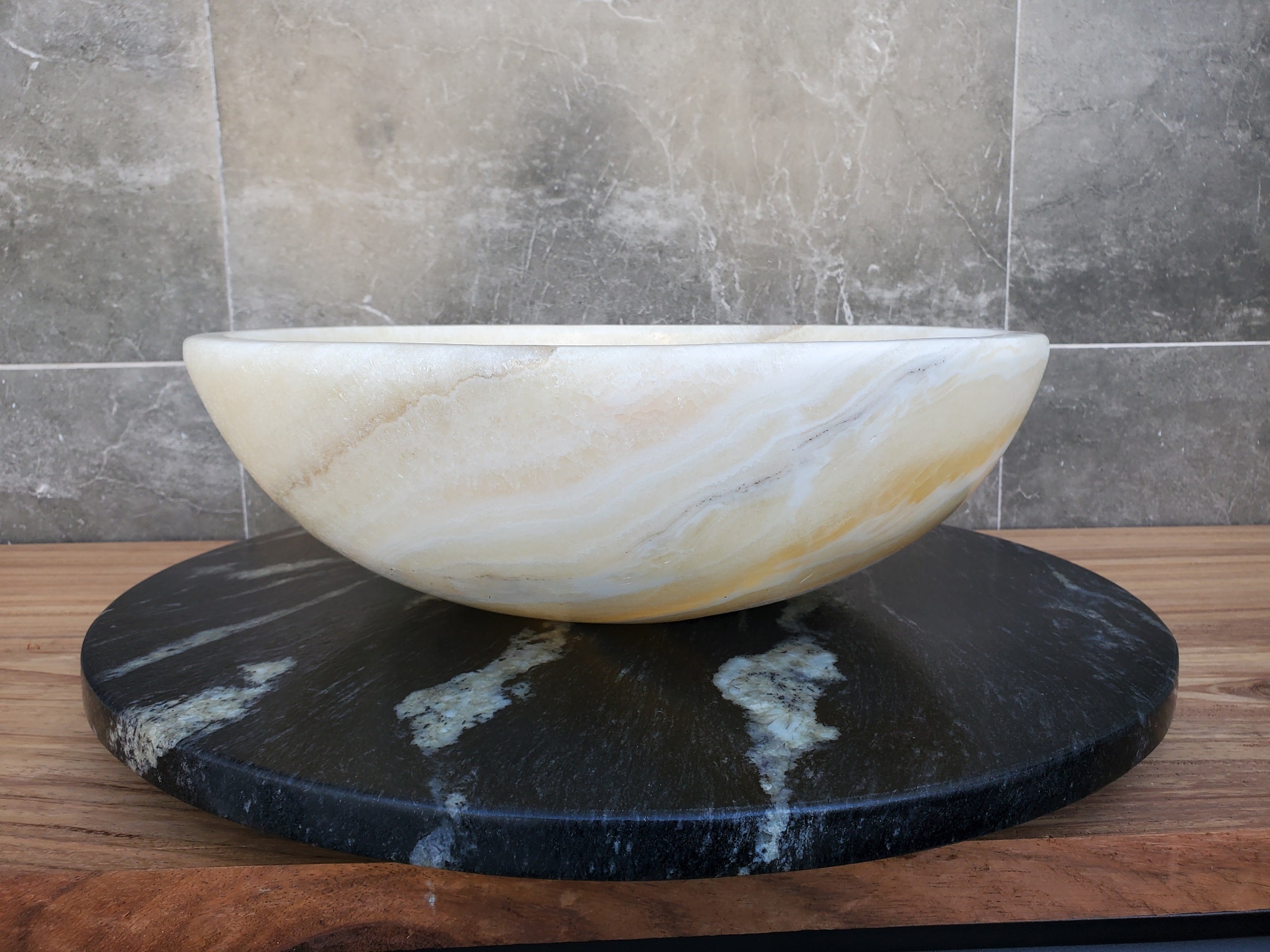 S28_21 Onyx Stone Vessel Bathroom Sink -15.5 x 15.5 inch