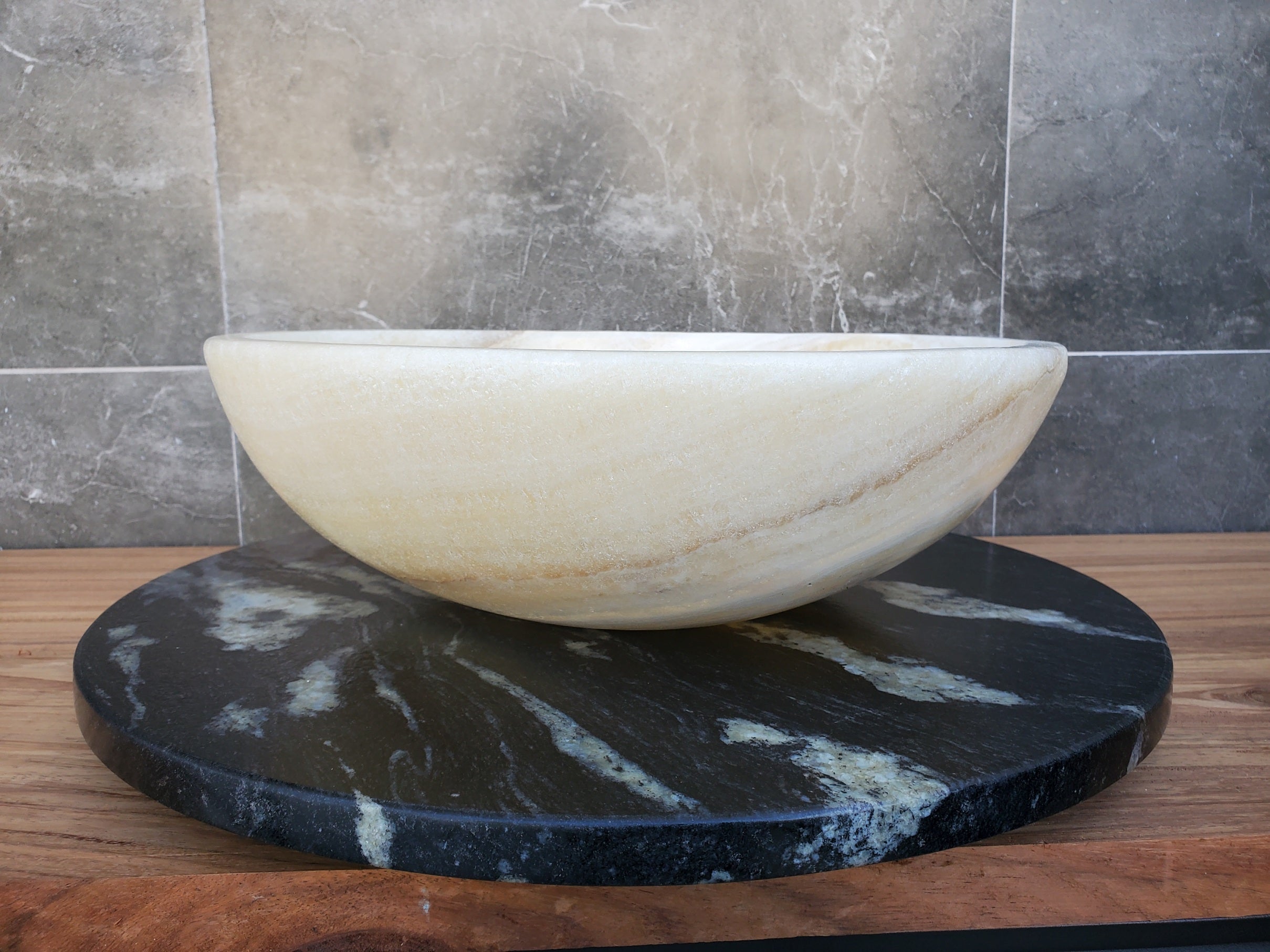 S28_21 Onyx Stone Vessel Bathroom Sink -15.5 x 15.5 inch