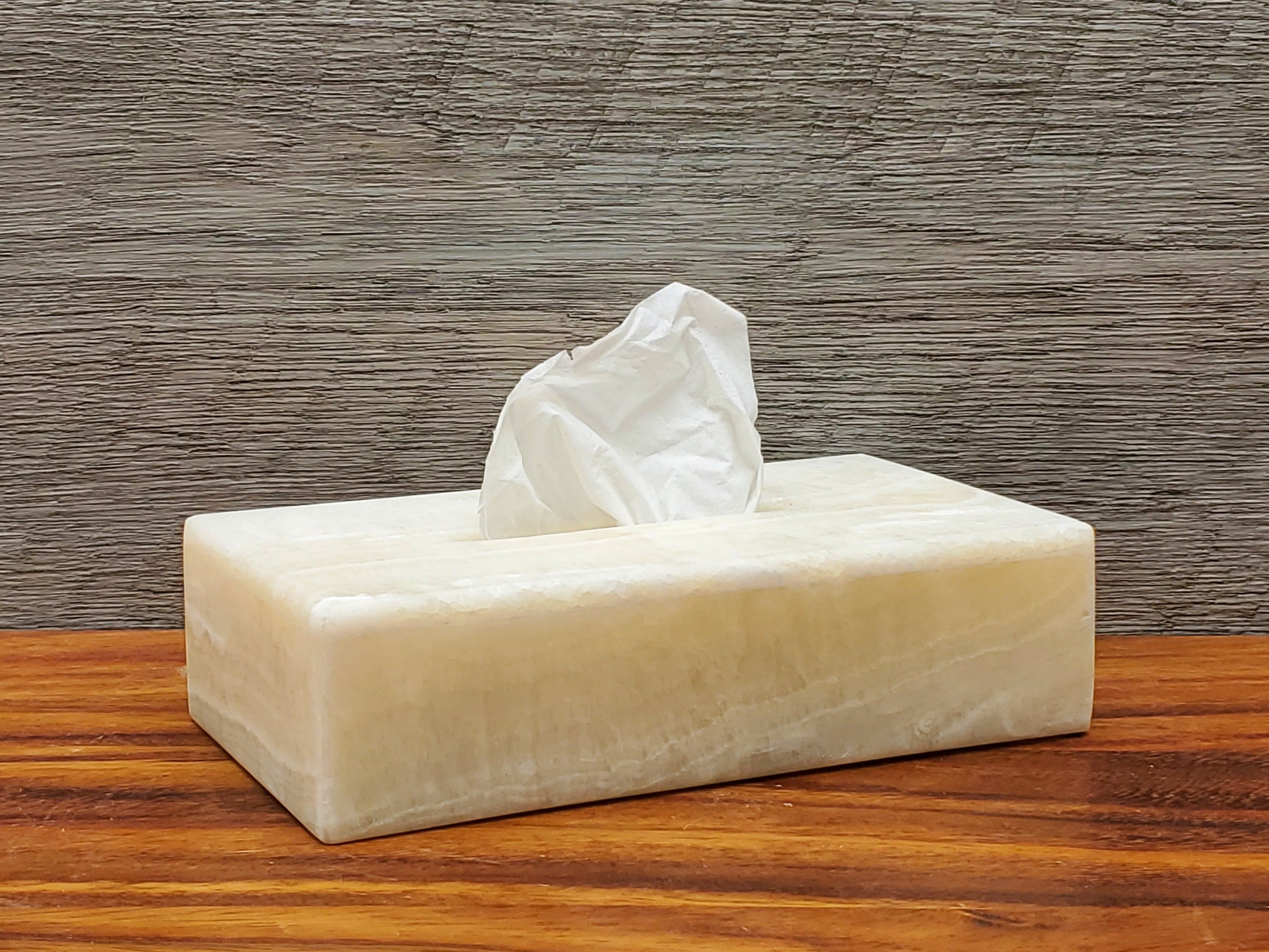 TCRec_13 White Onyx Stone Tissue Box Cover