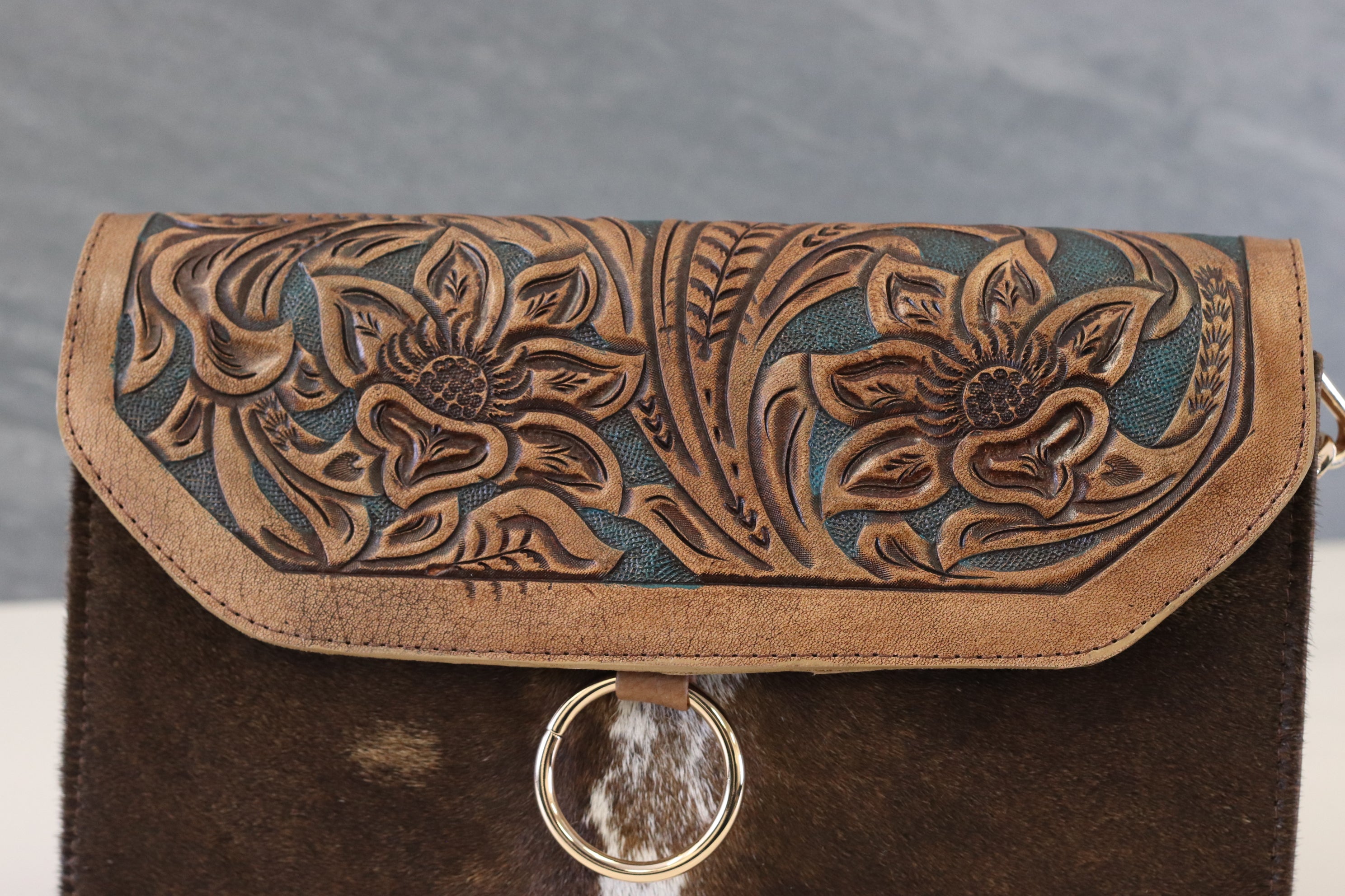 Brown Hand Tooled Cow Hide Leather Purse Purse Fashion