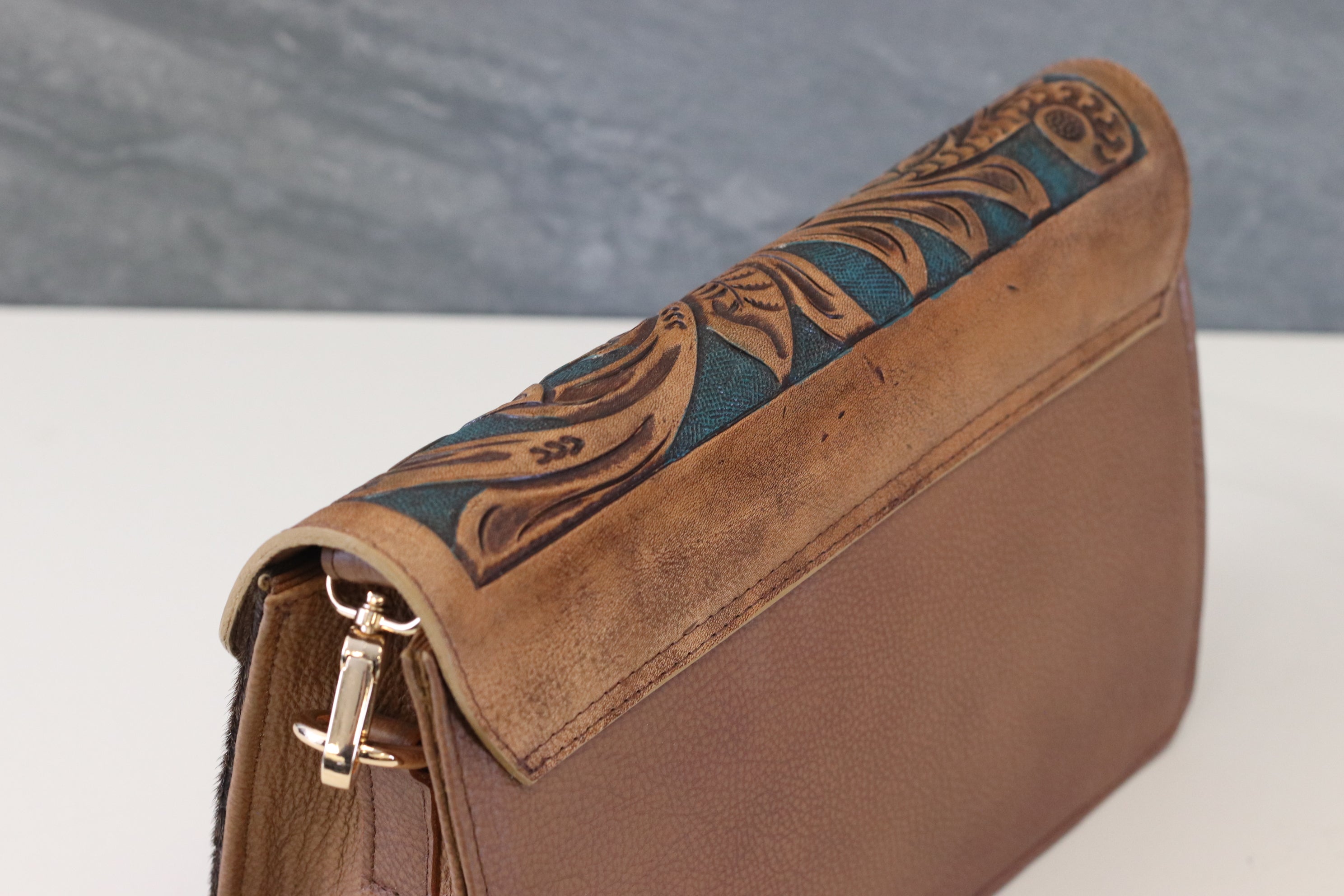 Brown Hand Tooled Cow Hide Leather Purse Purse Fashion