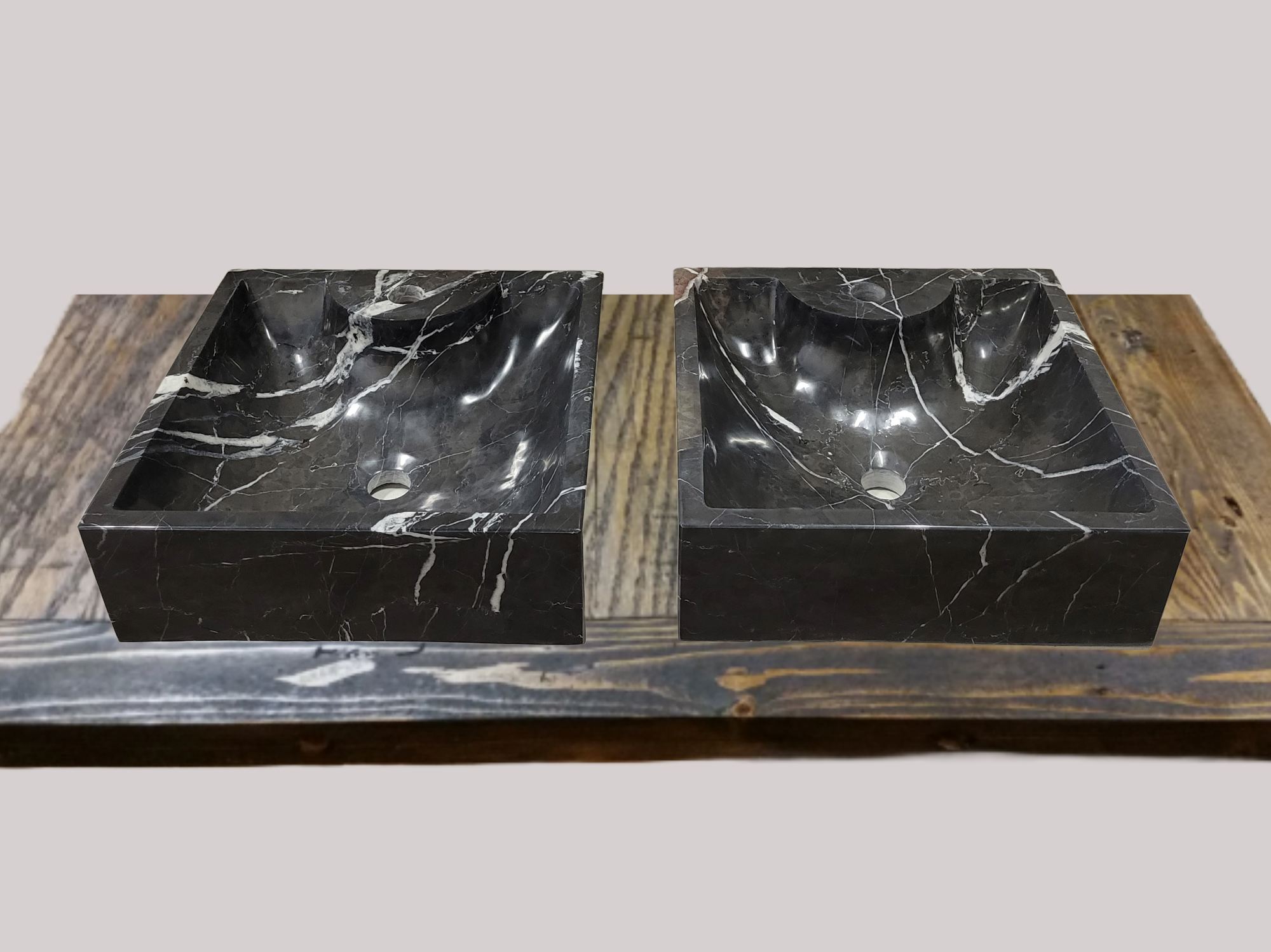 SET1024 Black Marble Square Vessel Sink Set