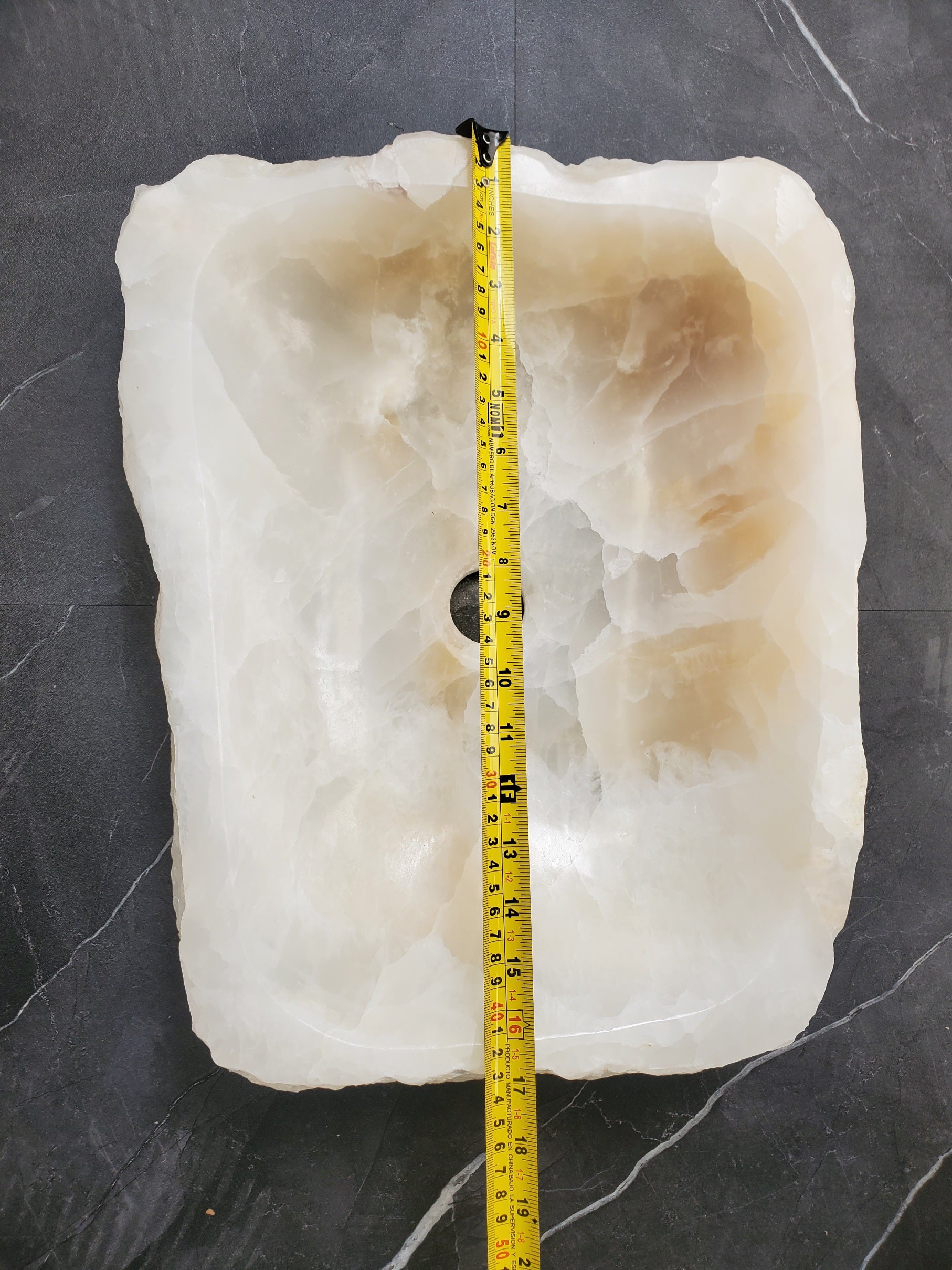 S35_08 White Onyx Marble Vessel Sink, 17x13 Inch Natural Stone Countertop Basin, Polished Luxury Vanity Sink, Spa Bathroom Decor Bathroom Sinks