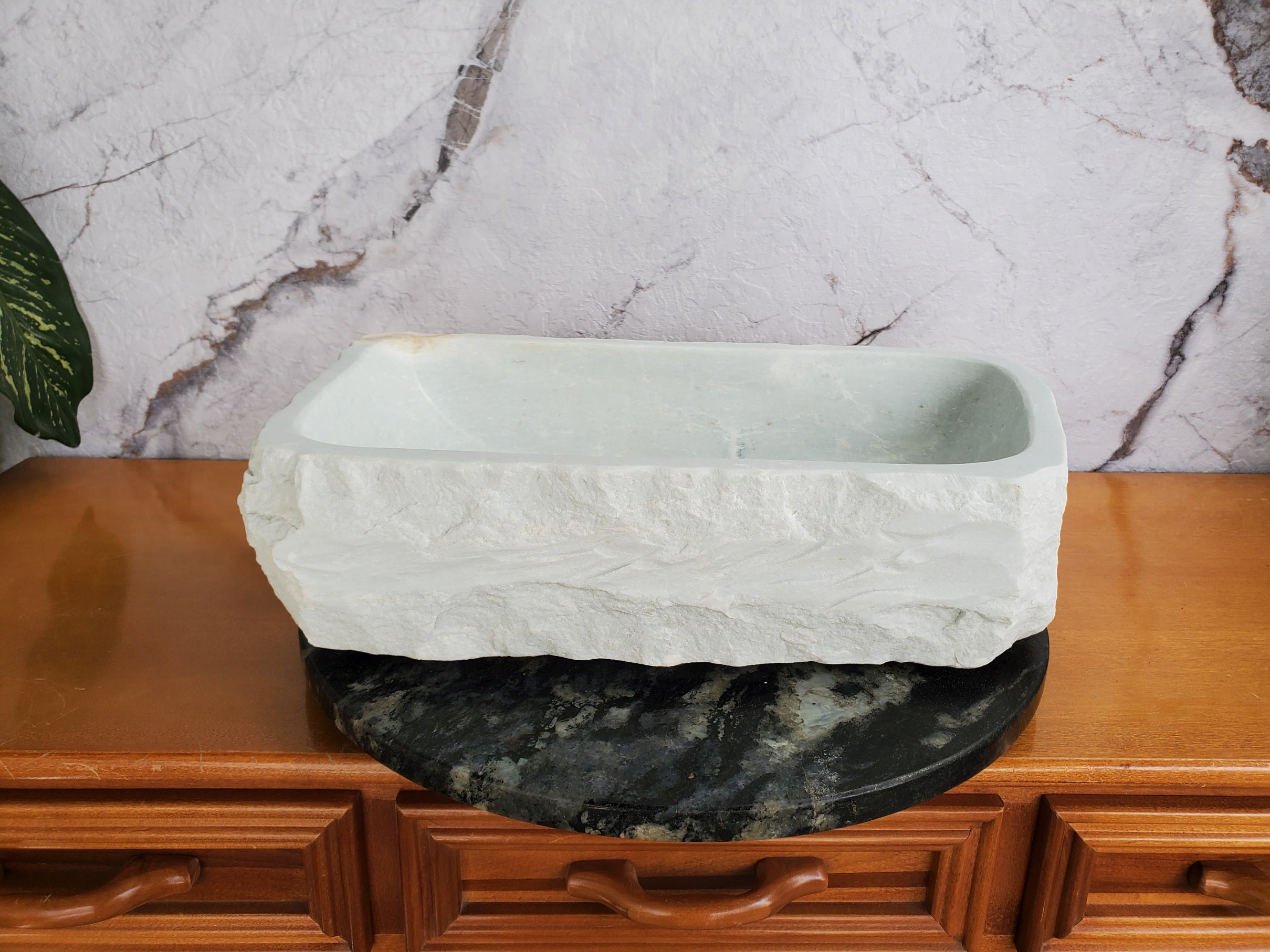 S35_13 White Marble Vessel Sink, Natural Stone Vanity Basin, Polished Bathroom Countertop Sink, Spa Decor 20x12 Inch