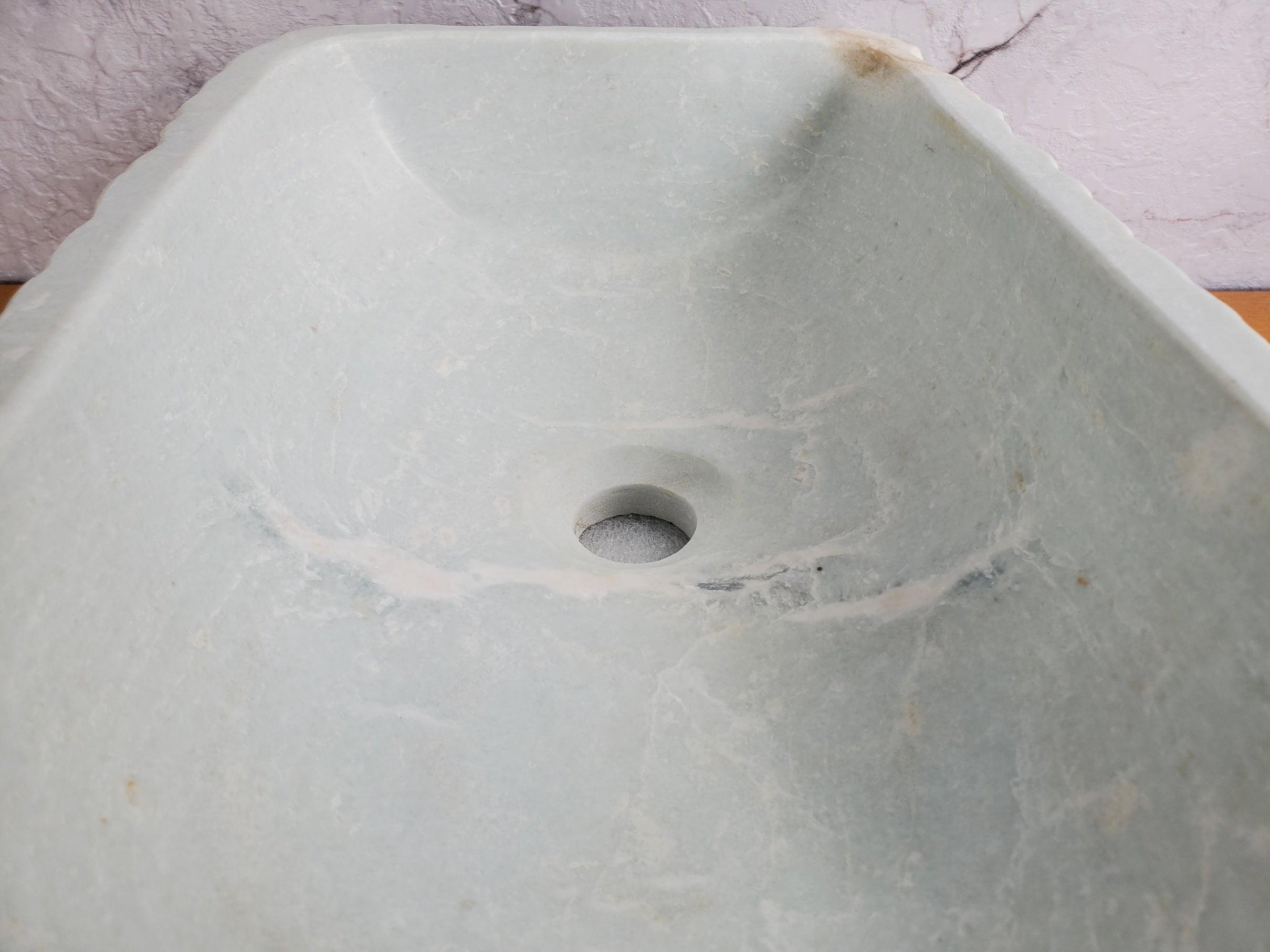 S35_13 White Marble Vessel Sink, Natural Stone Vanity Basin, Polished Bathroom Countertop Sink, Spa Decor 20x12 Inch