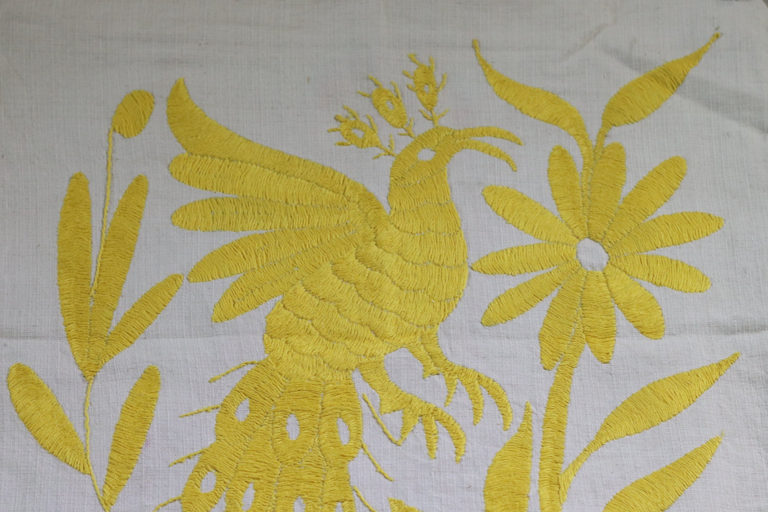 Square Yellow Tenango Pillow Cover, Hand Embroidered Otomi Art, Handmade Authentic Mexican Decor Home Pillow Covers