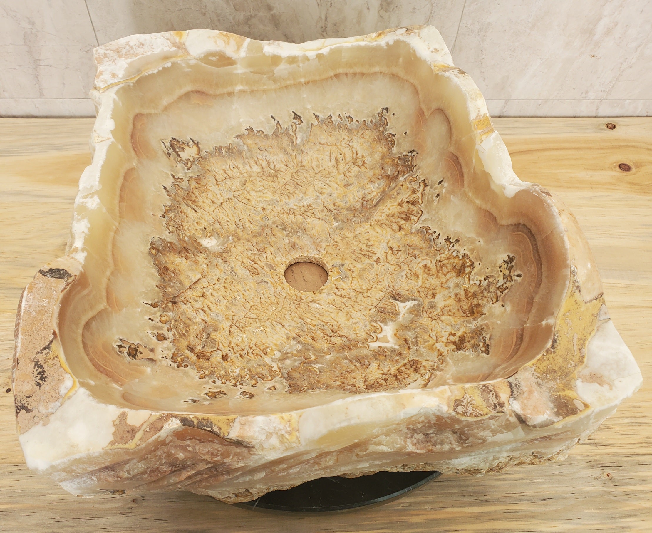 Brown and Beige Onyx Stone Vessel Bathroom Sink Onyx Sinks Onyx Sinks Sinks