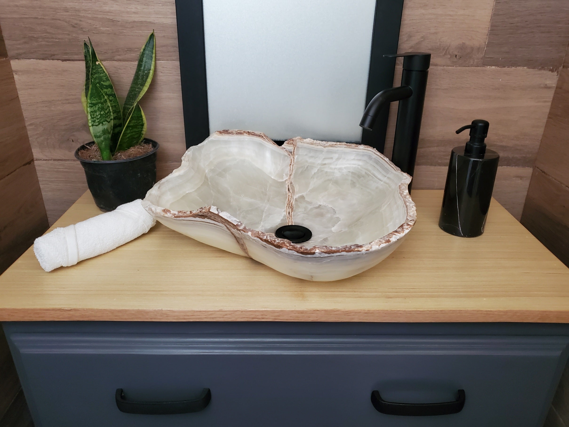 S23_05 Onyx Stone Bathroom Vessel Sink - 16 x 15 inch