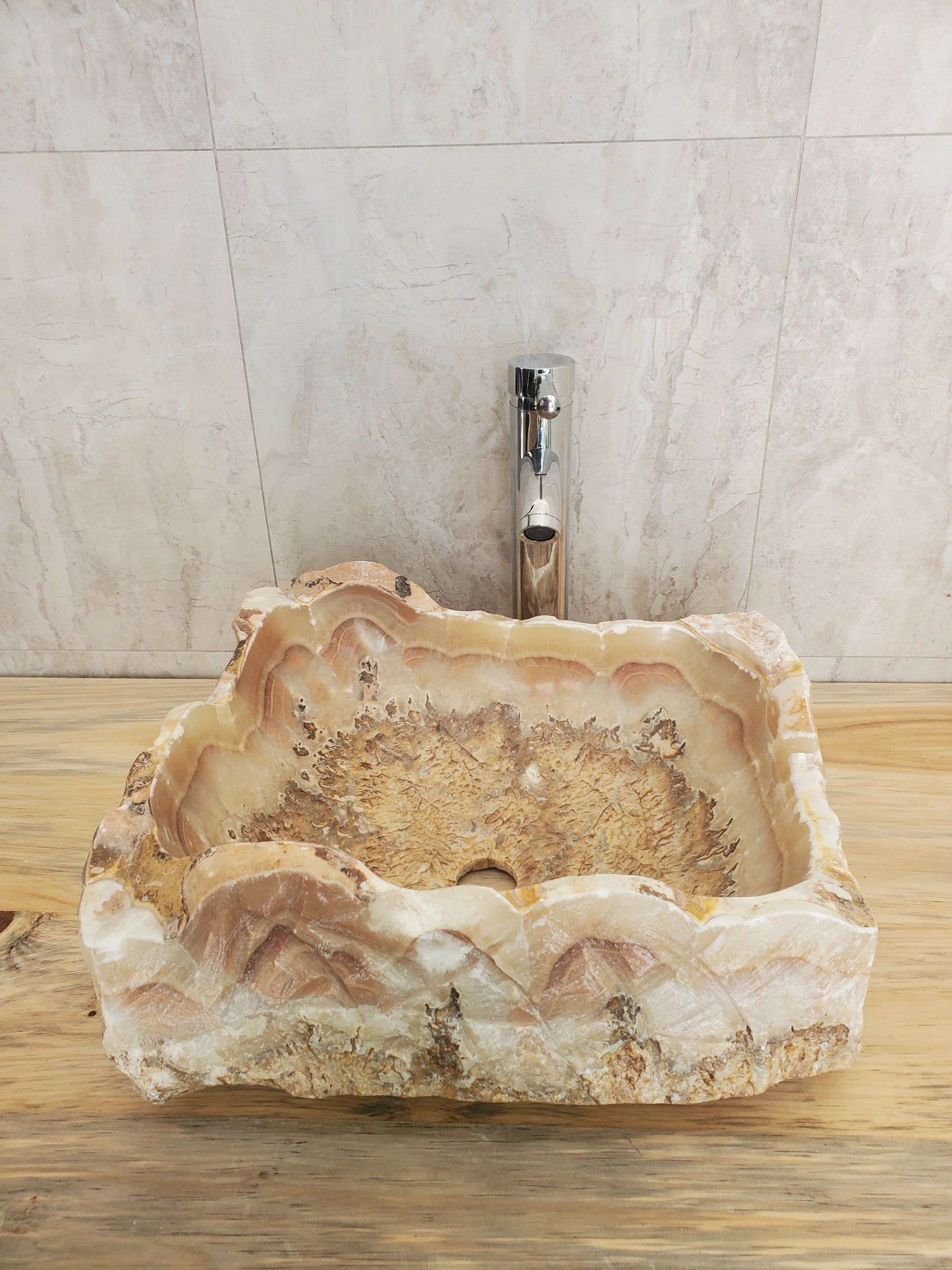 Brown and Beige Onyx Stone Vessel Bathroom Sink Onyx Sinks Onyx Sinks Sinks