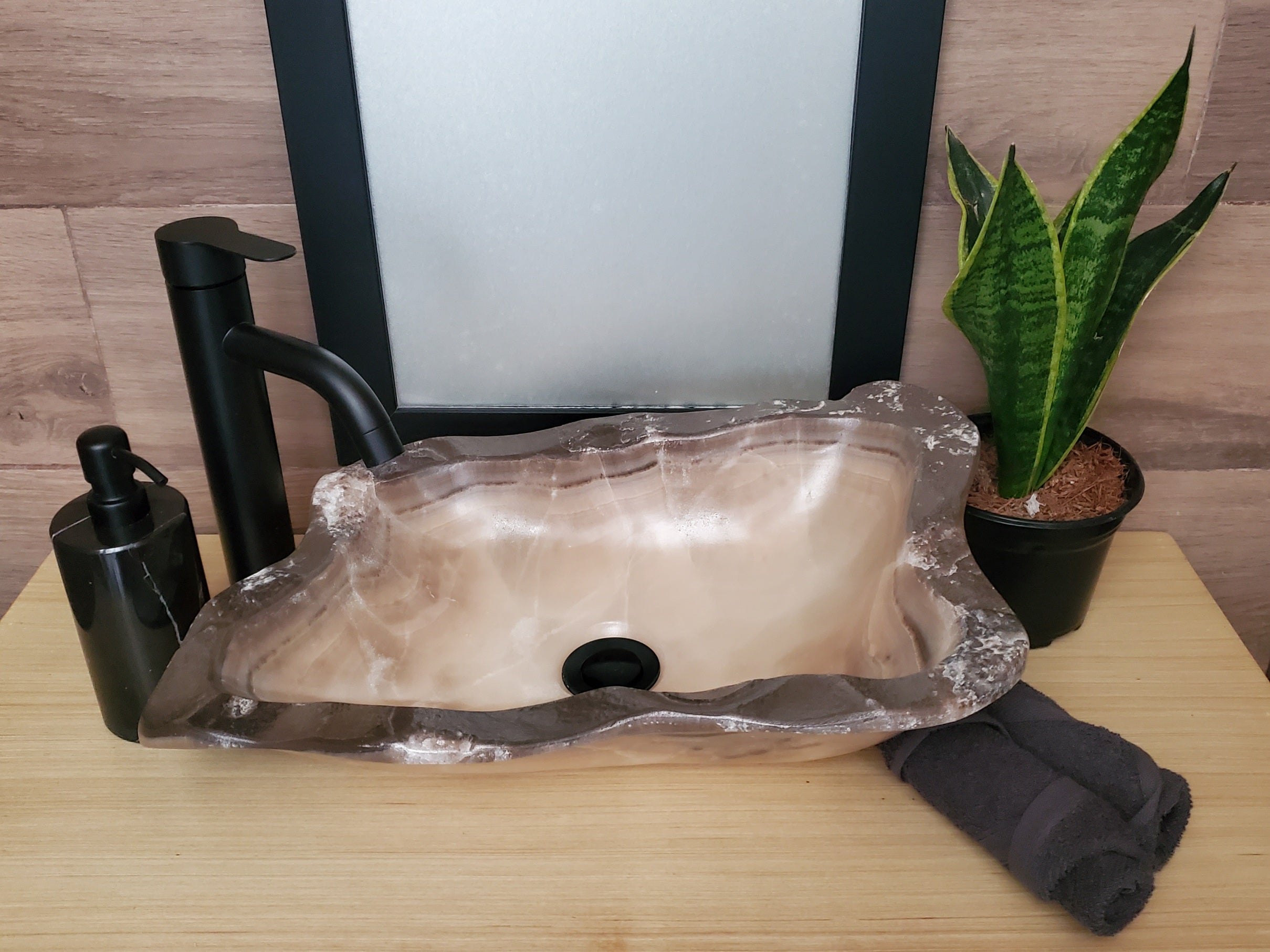 S23_11 Onyx Stone Vessel Bathroom Sink - 18.5 x 12 inch