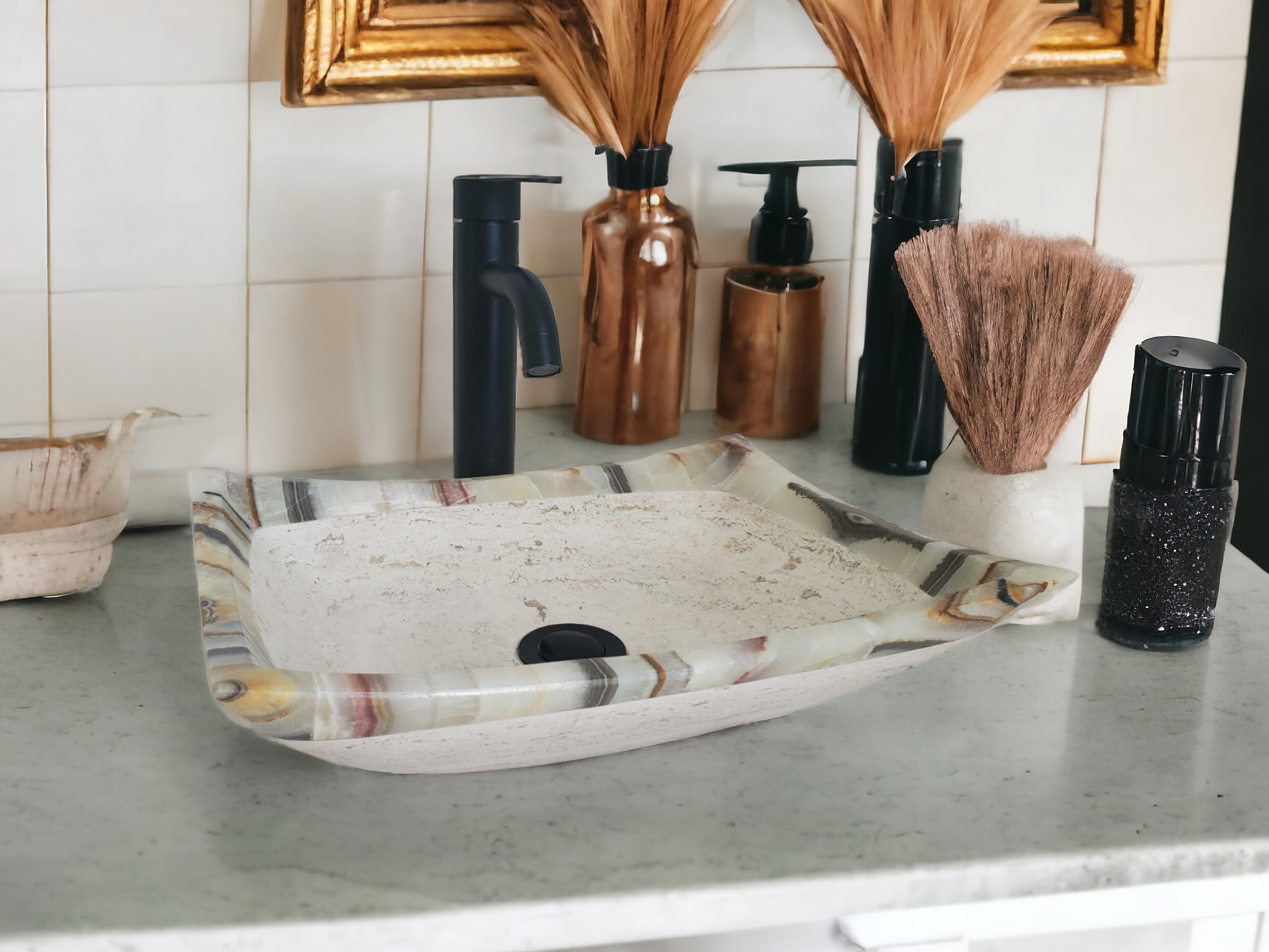 S21_20 Onyx Stone Bathroom Vessel Sink - 15.5 x 11.5 inch