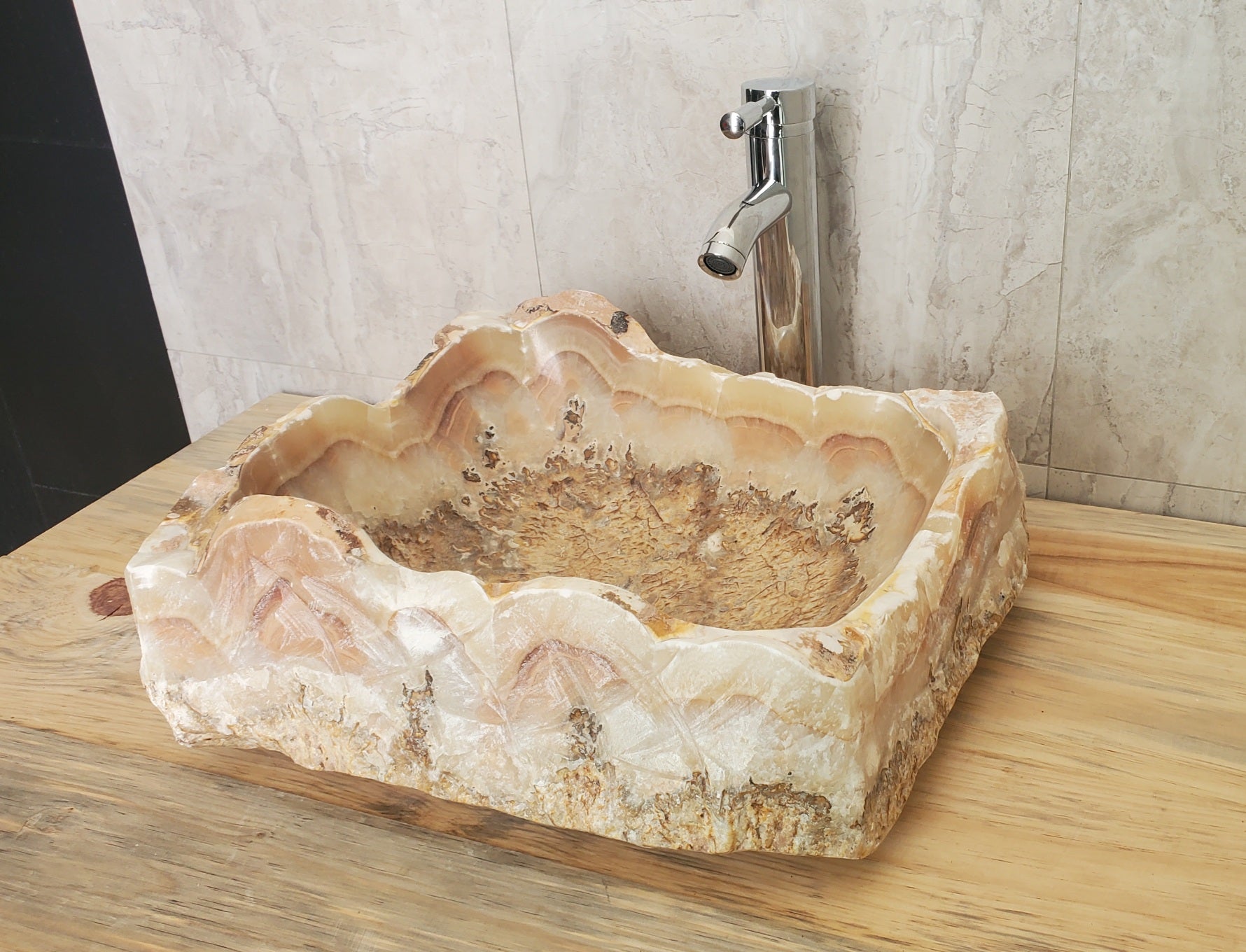 Brown and Beige Onyx Stone Vessel Bathroom Sink Onyx Sinks Onyx Sinks Sinks
