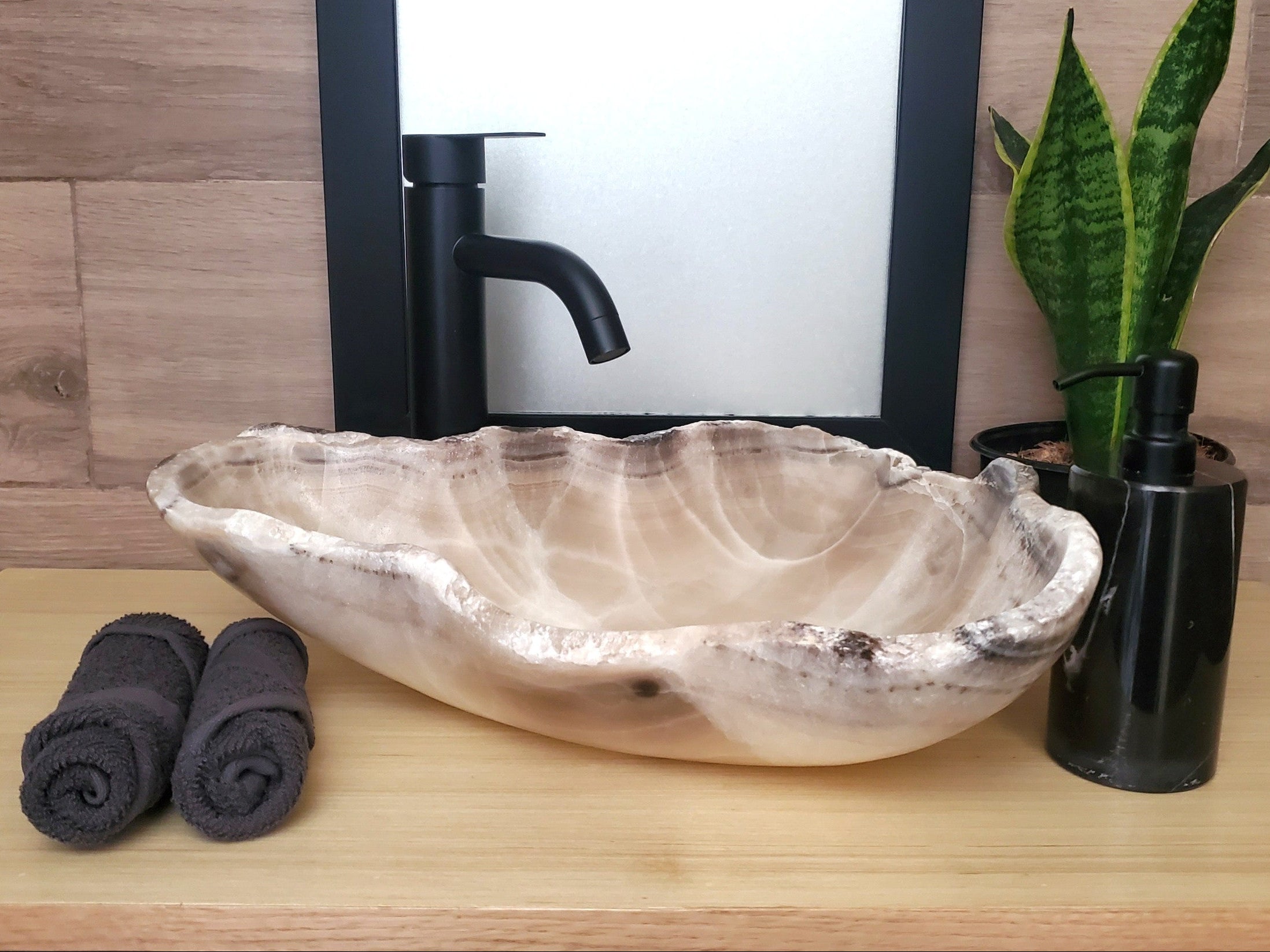 S23_06 Onyx Stone Bathroom Vessel Sink - 17 x 14 inch