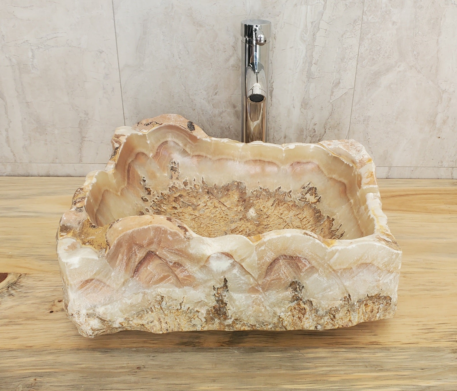 Brown and Beige Onyx Stone Vessel Bathroom Sink Onyx Sinks Onyx Sinks Sinks