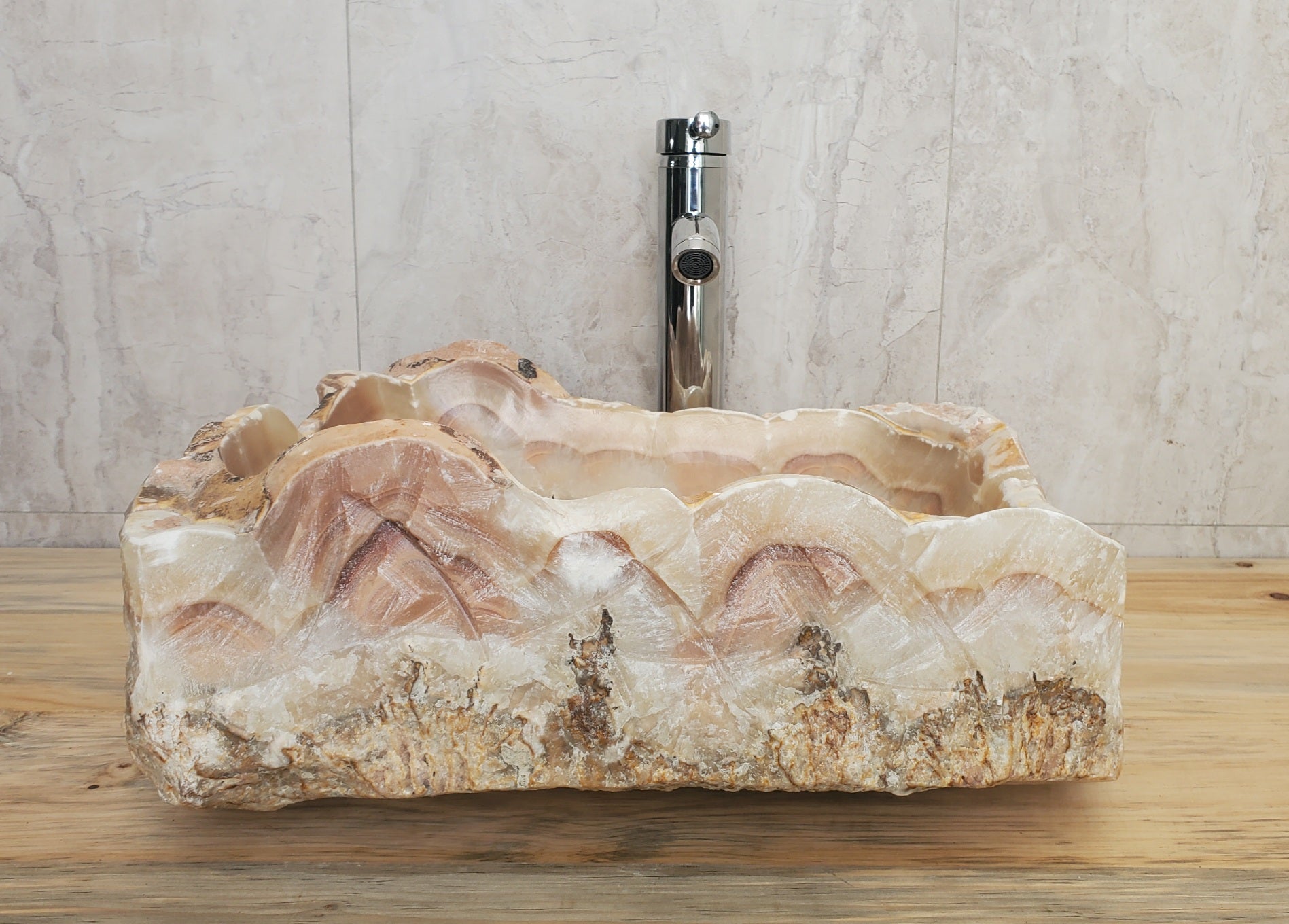 Brown and Beige Onyx Stone Vessel Bathroom Sink Onyx Sinks Onyx Sinks Sinks