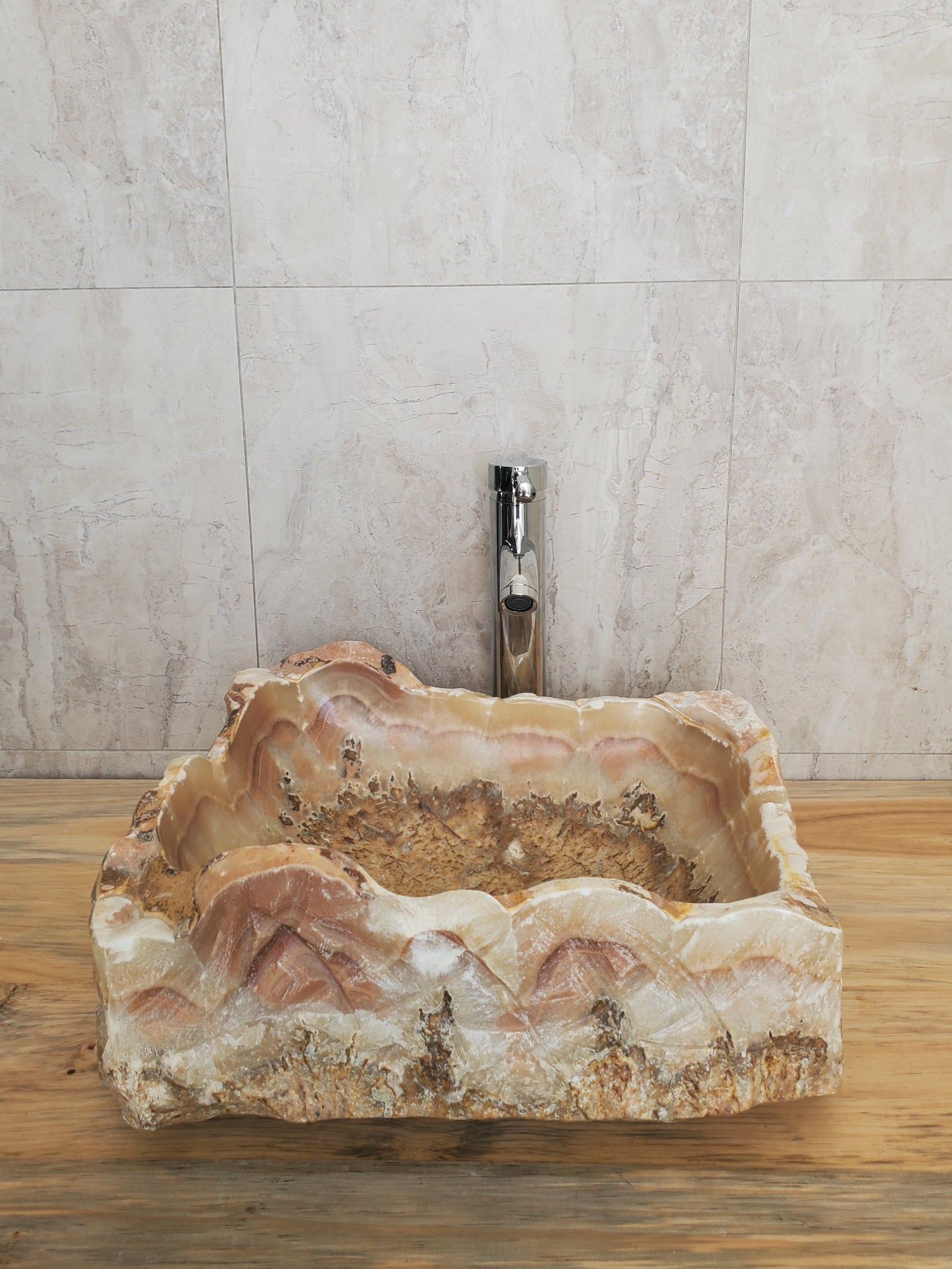 Brown and Beige Onyx Stone Vessel Bathroom Sink Onyx Sinks Onyx Sinks Sinks