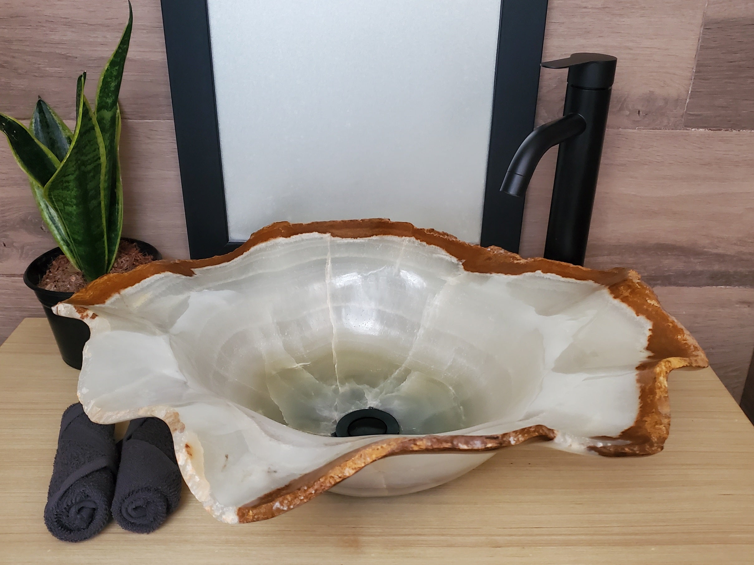 S23_09 Onyx Stone Vessel Bathroom Sink - 22 x 18 x 7 Inch