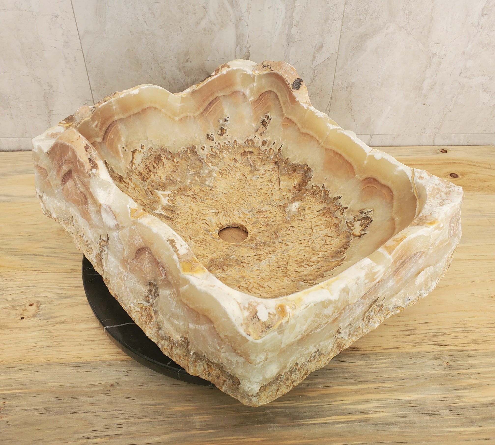 Brown and Beige Onyx Stone Vessel Bathroom Sink Onyx Sinks Onyx Sinks Sinks
