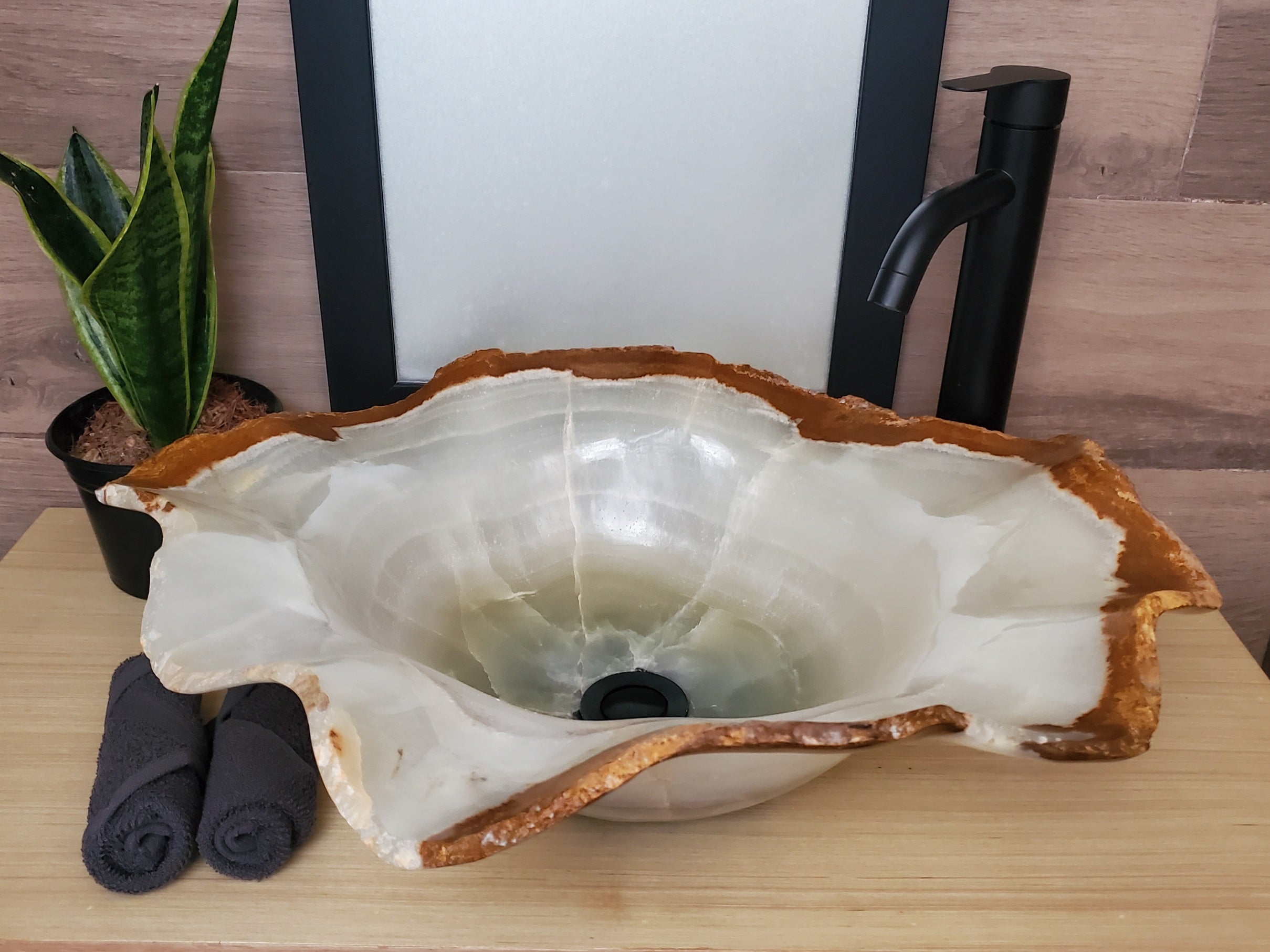 S23_09 Onyx Stone Vessel Bathroom Sink - 22 x 18 x 7 Inch