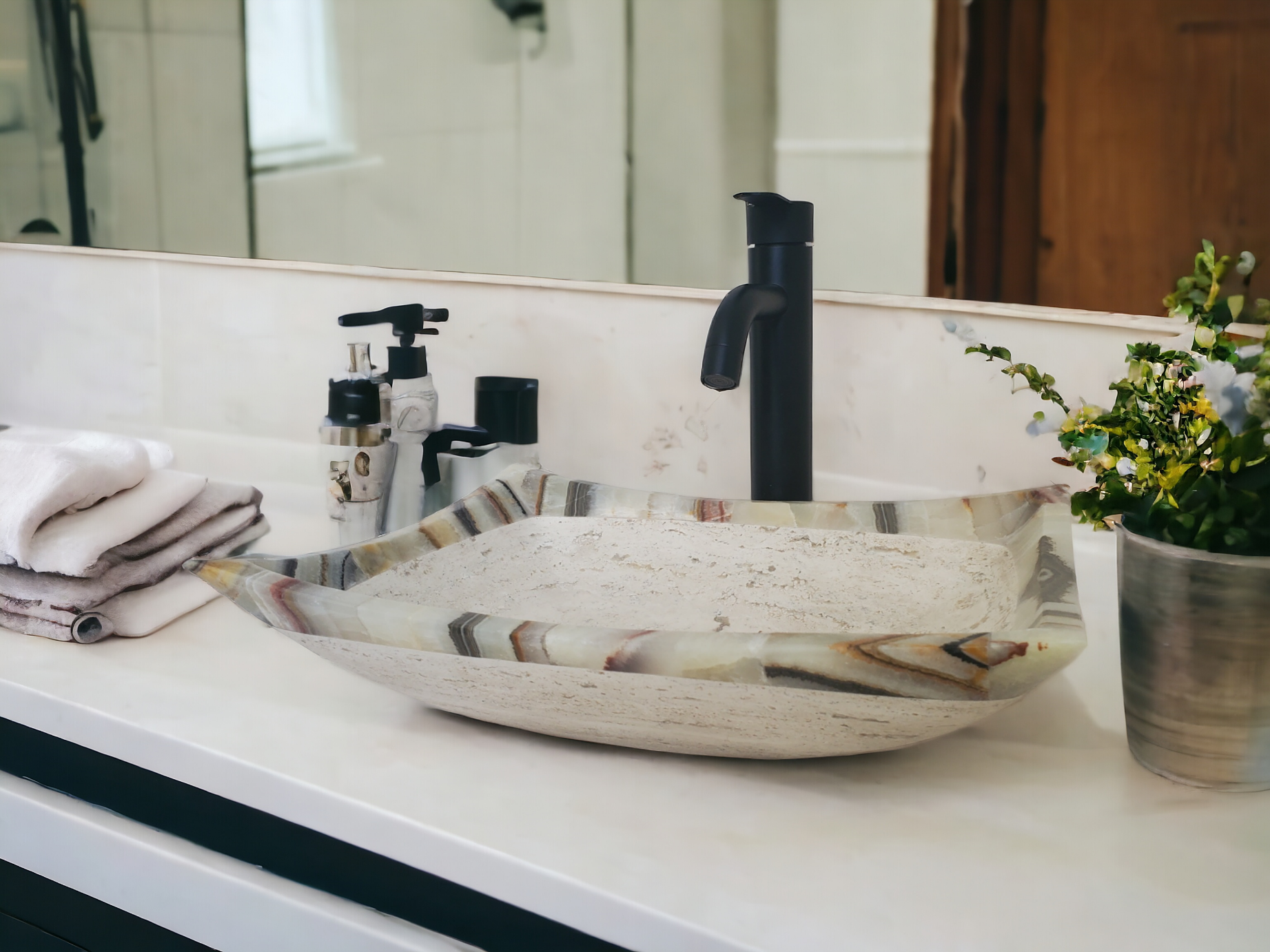 S21_20 Onyx Stone Bathroom Vessel Sink - 15.5 x 11.5 inch