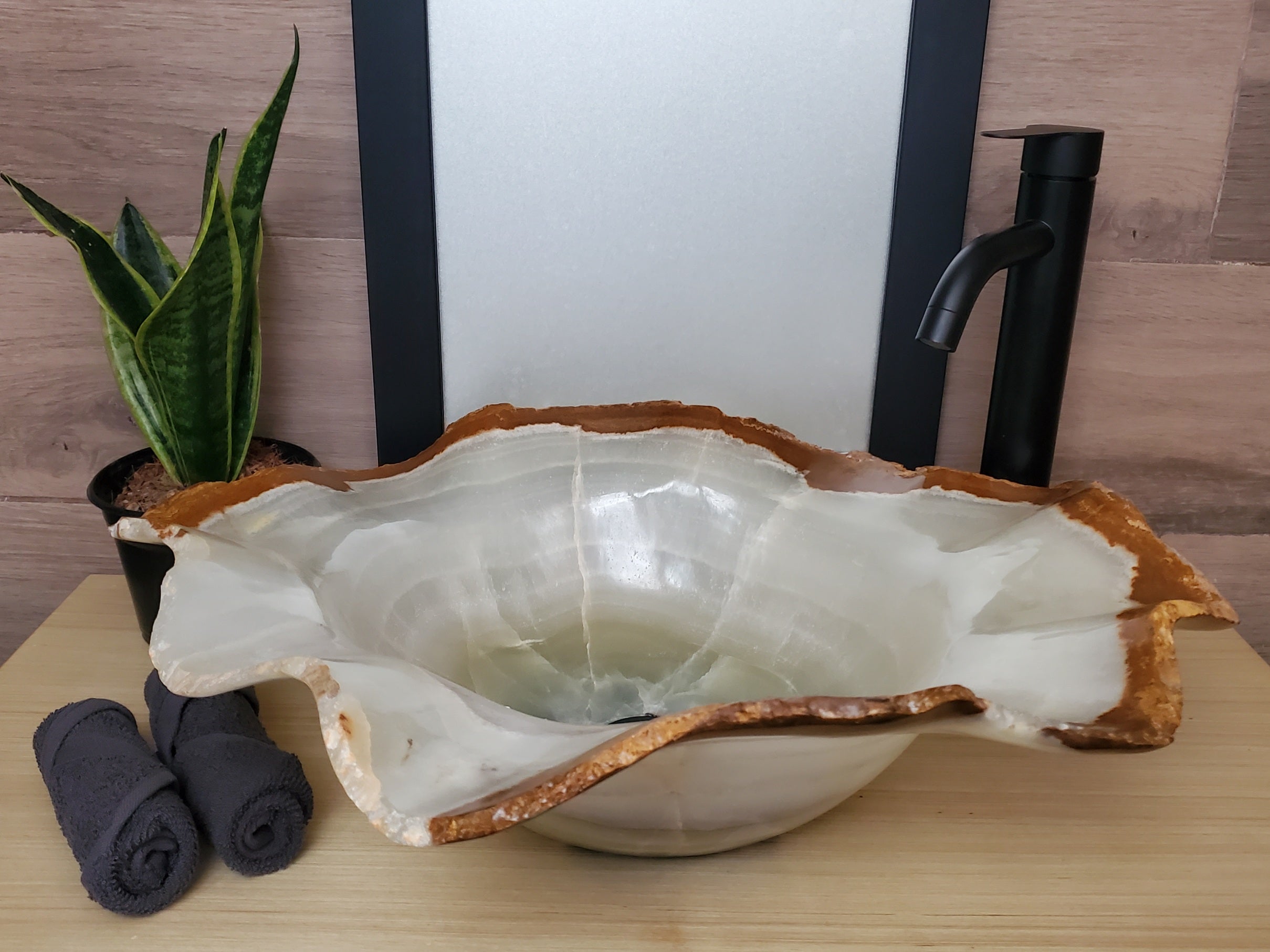 S23_09 Onyx Stone Vessel Bathroom Sink - 22 x 18 x 7 Inch