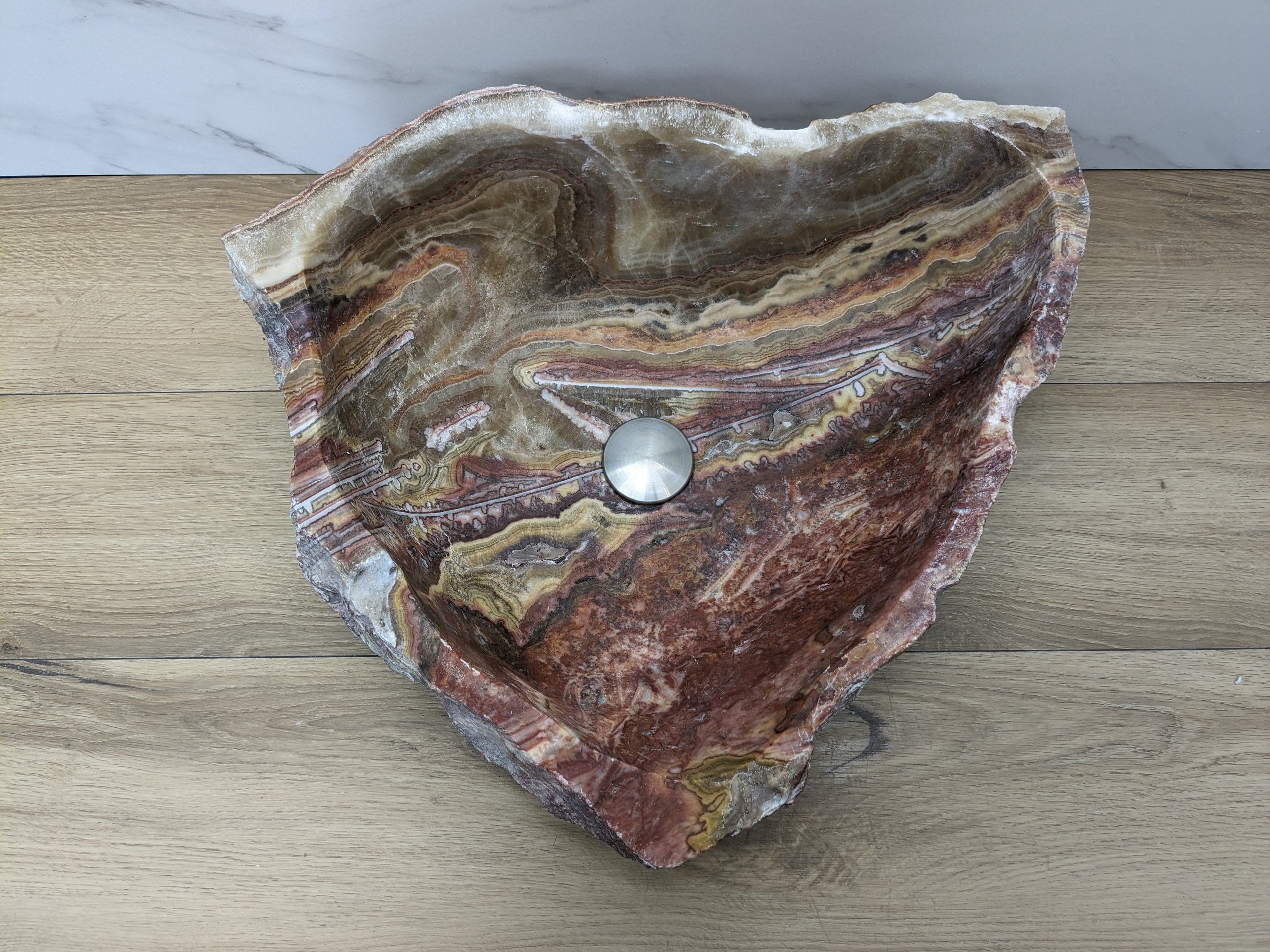 Pink and Gold Onyx Stone Vessel Bathroom Sink Bathroom Sinks Onyx Sinks Sinks