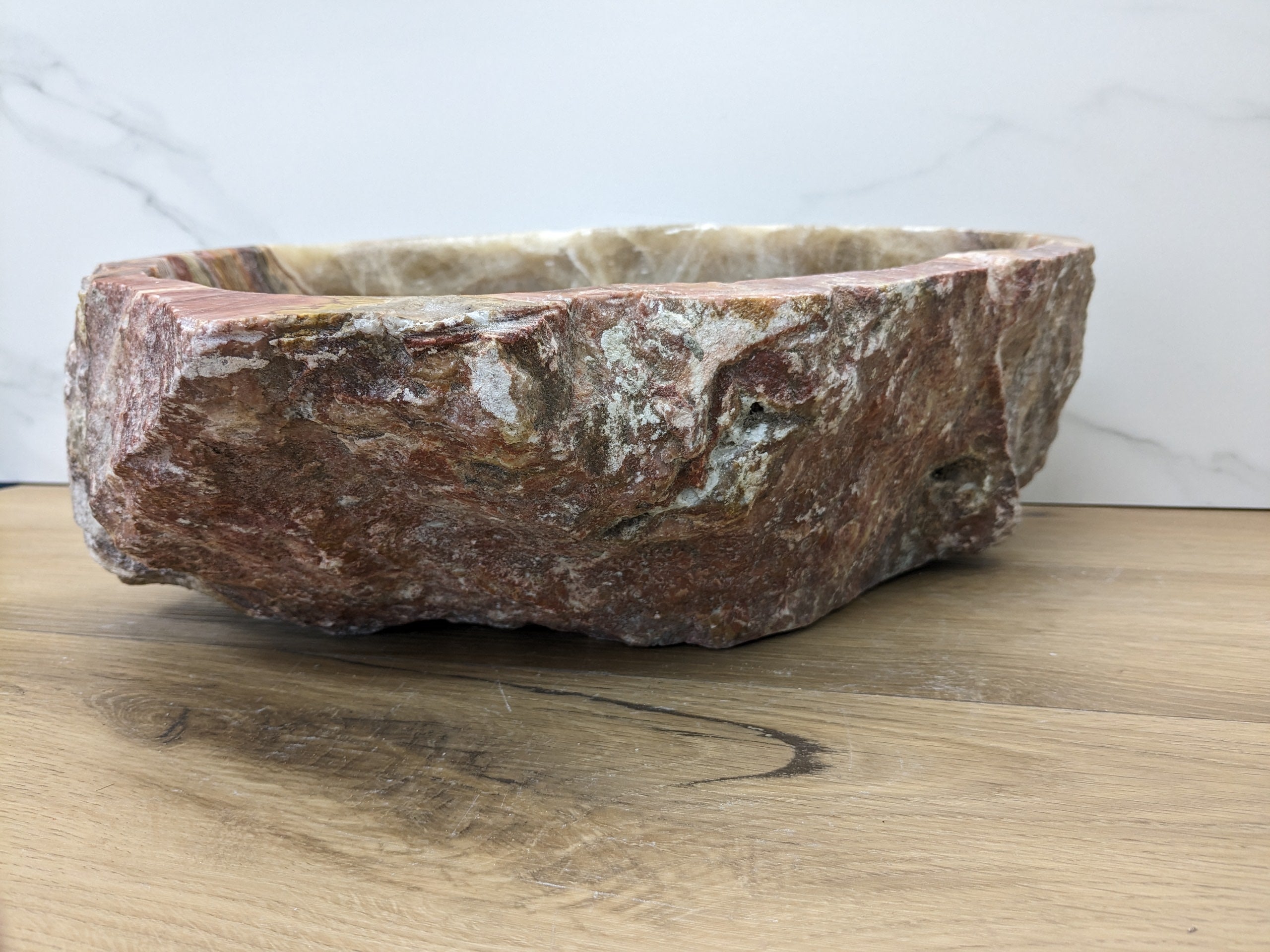Pink and Gold Onyx Stone Vessel Bathroom Sink Bathroom Sinks Onyx Sinks Sinks
