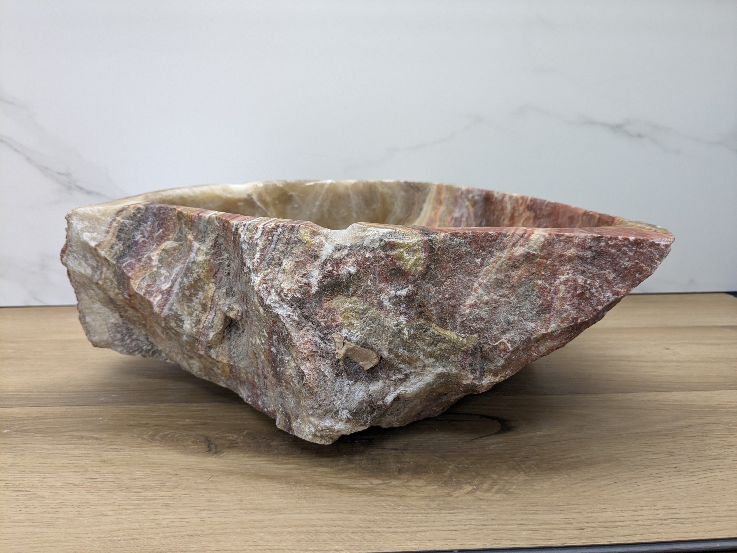 Pink and Gold Onyx Stone Vessel Bathroom Sink Bathroom Sinks Onyx Sinks Sinks