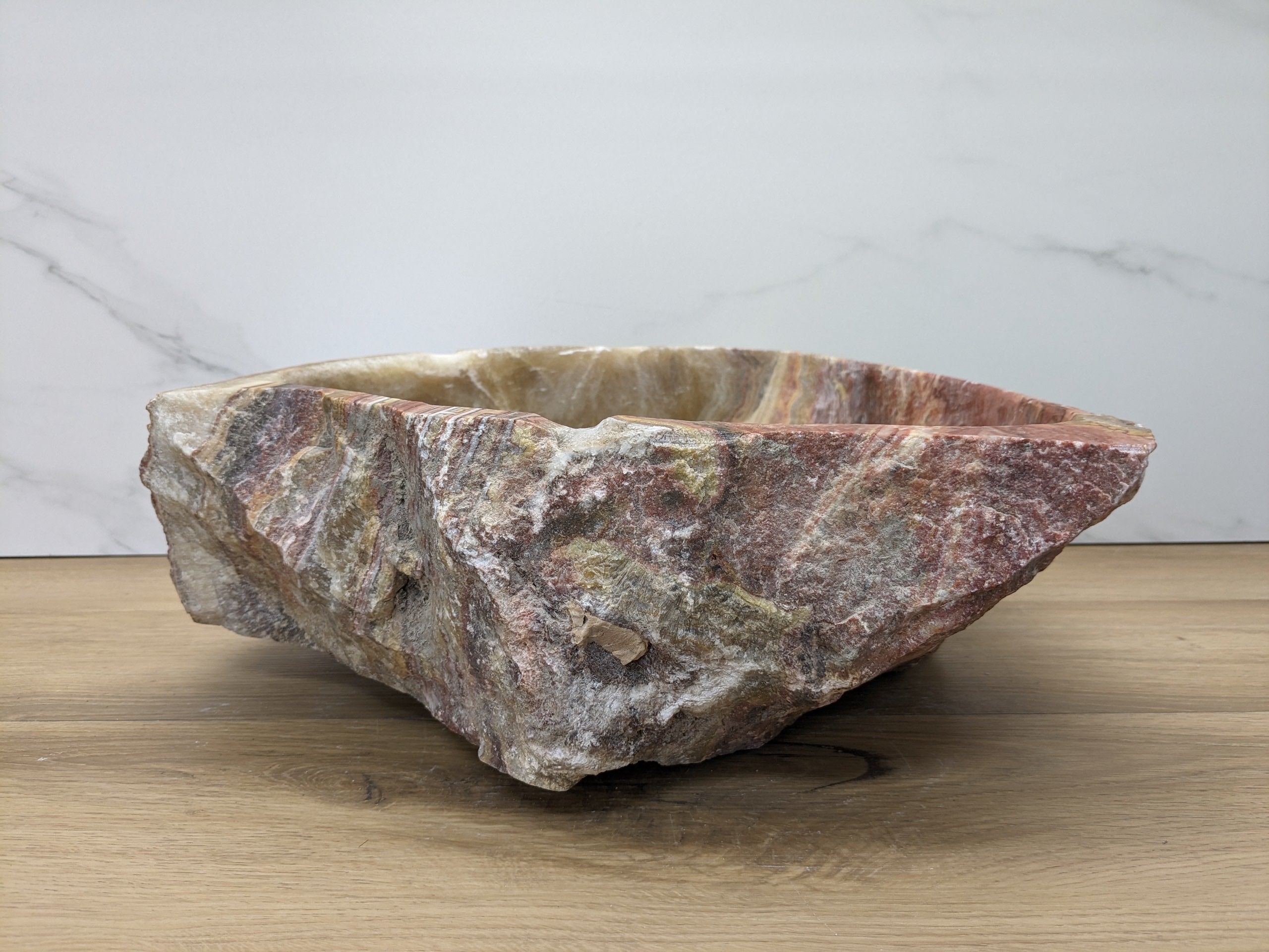 Pink and Gold Onyx Stone Vessel Bathroom Sink Bathroom Sinks Onyx Sinks Sinks