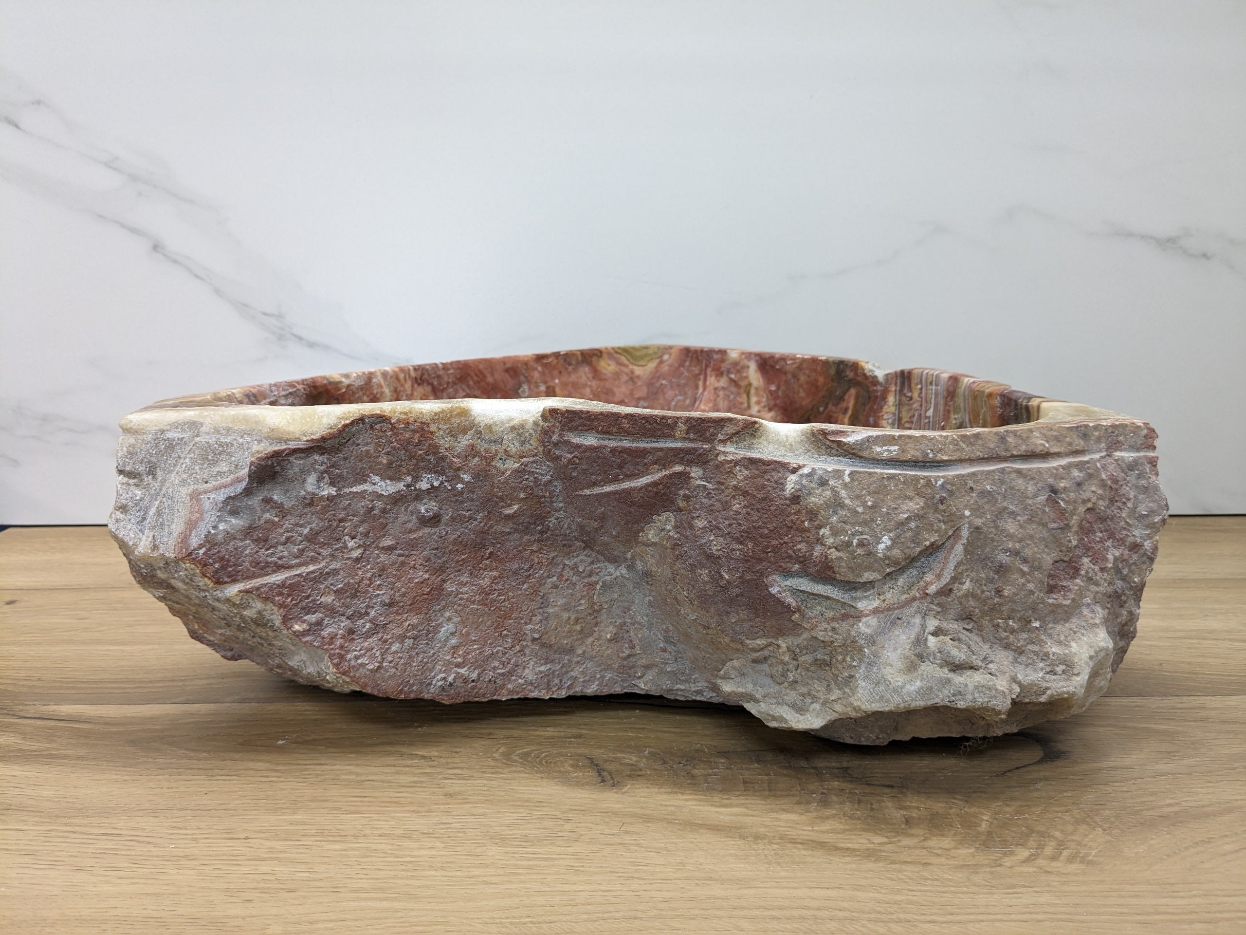 Pink and Gold Onyx Stone Vessel Bathroom Sink Bathroom Sinks Onyx Sinks Sinks