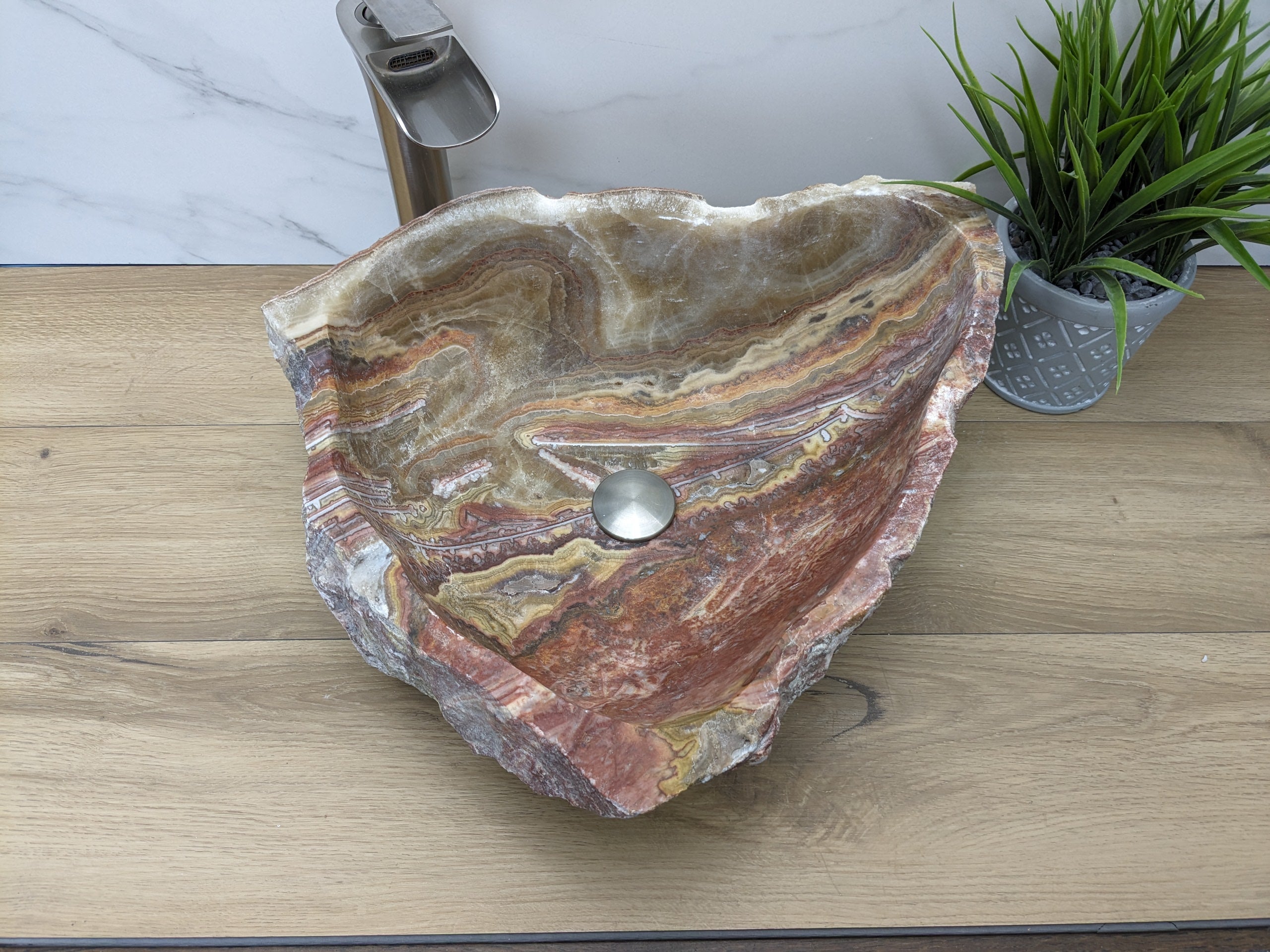 Pink and Gold Onyx Stone Vessel Bathroom Sink Bathroom Sinks Onyx Sinks Sinks
