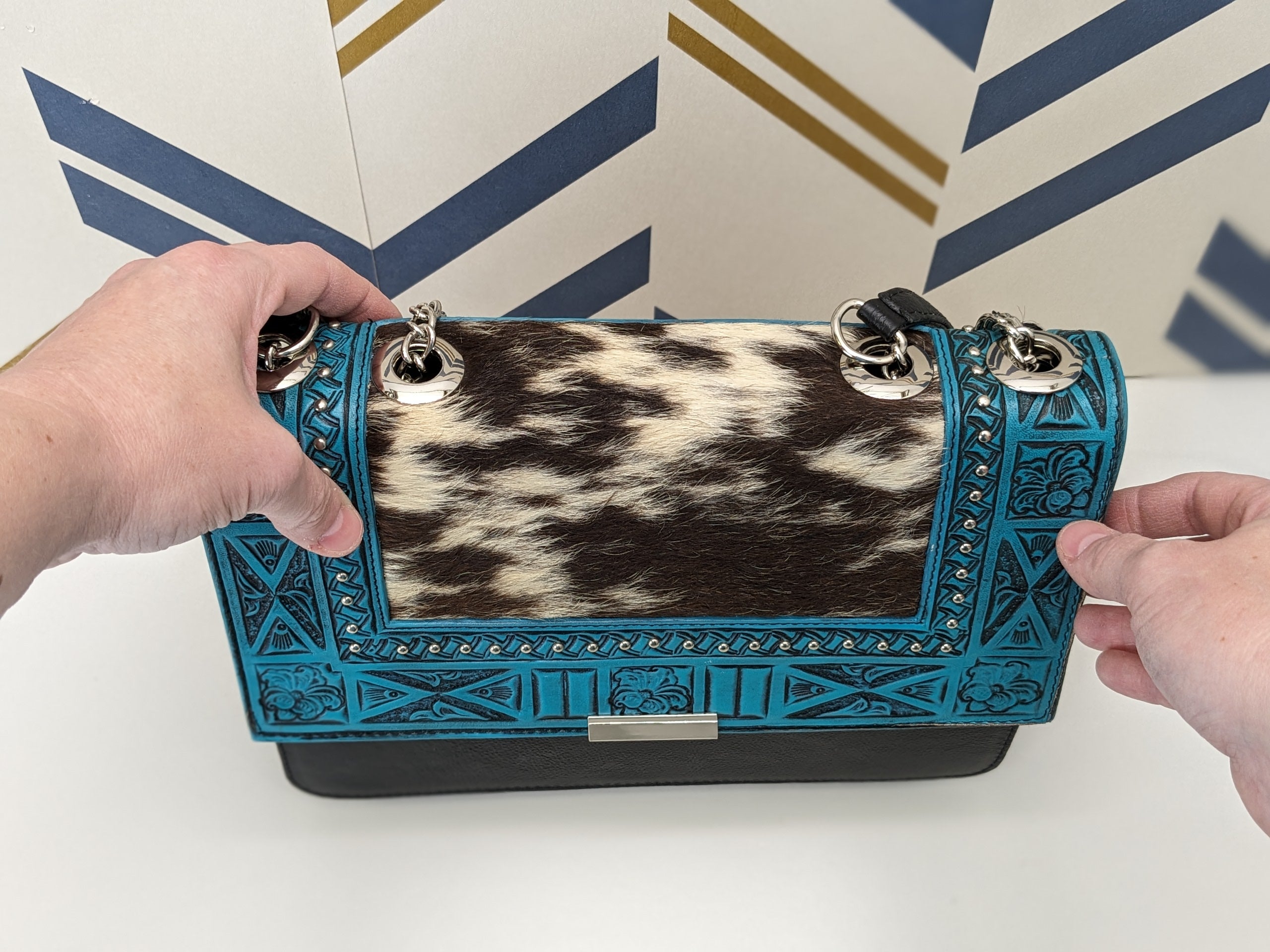 Black Hand Tooled Cow Hide Leather Purse Purse Fashion