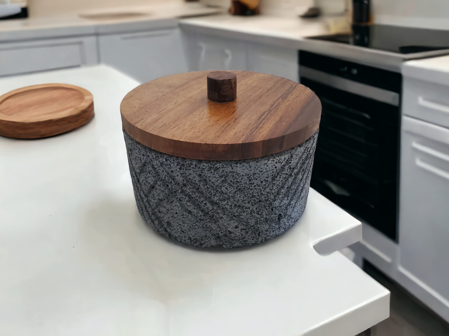 Style Slash Wood Top Molcajete - Lava Stone - 8 Inch Molcajete Accessories Kitchen & Dining Molcajete