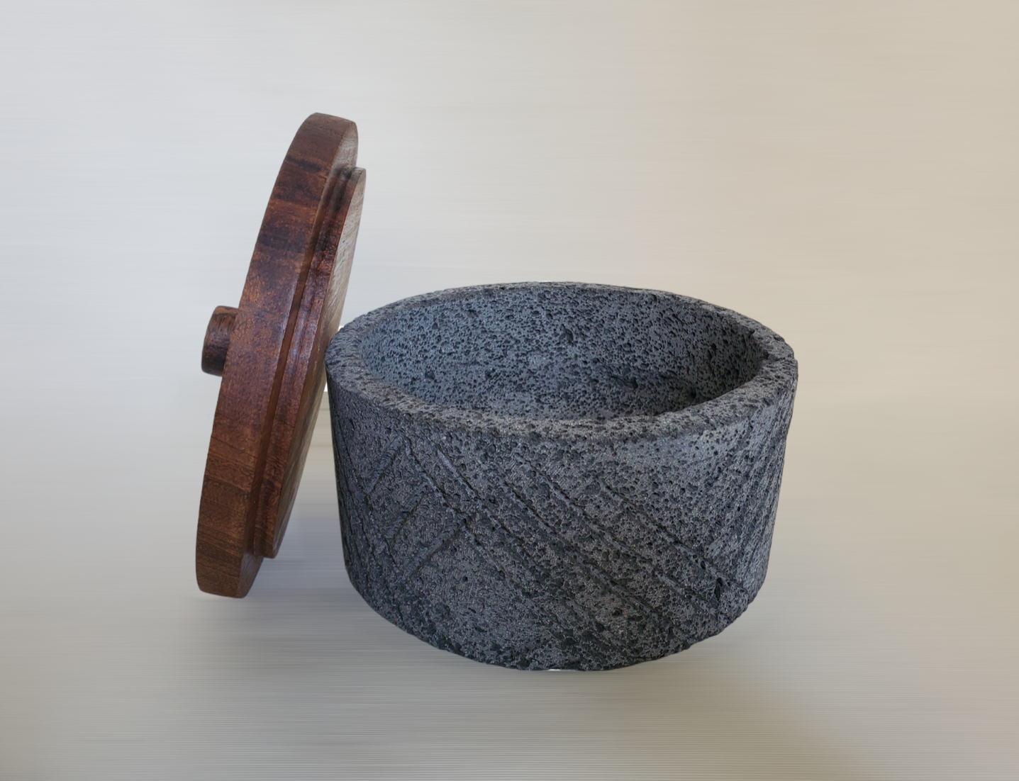 Style Slash Wood Top Molcajete - Lava Stone - 8 Inch Molcajete Accessories Kitchen & Dining Molcajete