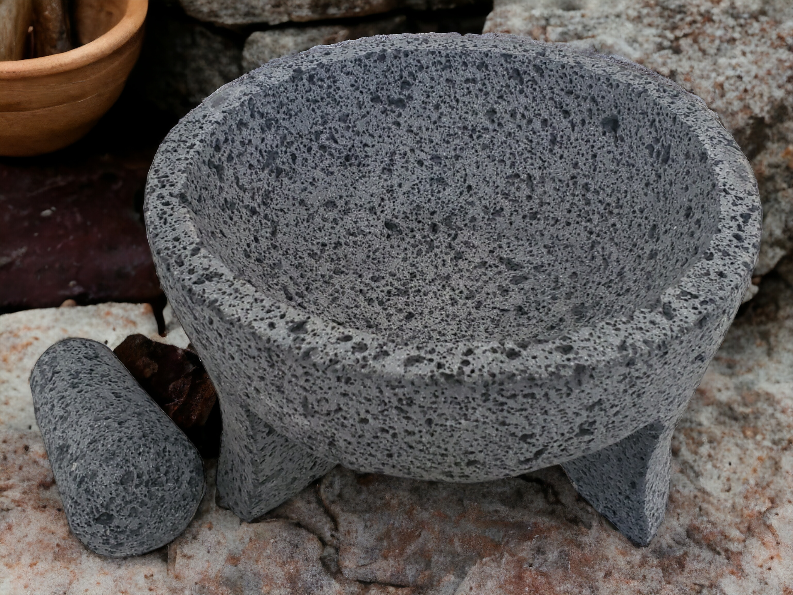 Family Size Bowl & Pestle - Lava Stone - 12 Inch Molcajete Accessories Featured Kitchen & Dining Molcajete