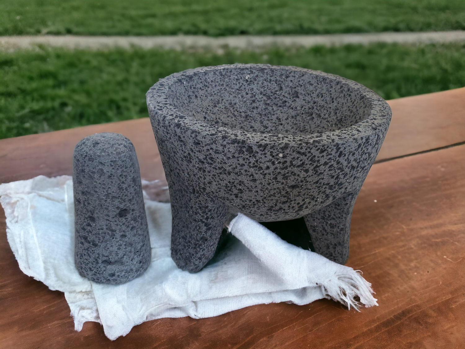 Cultural Bowl & Pestle - Lava Stone - 8 Inch - Authentic Mexican Molcajete! Molcajete Accessories Featured Kitchen & Dining Molcajete