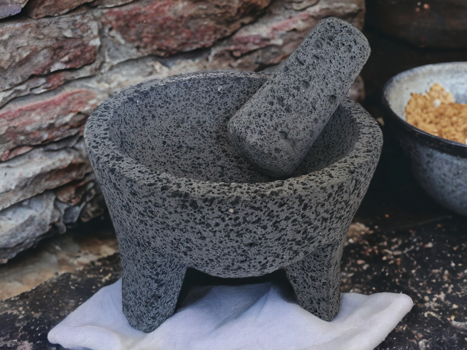 Classic Bowl & Pestle - Lava Stone - 7 Inch - Authentic Mexican Molcajete! Molcajete Accessories Featured Kitchen & Dining Molcajete