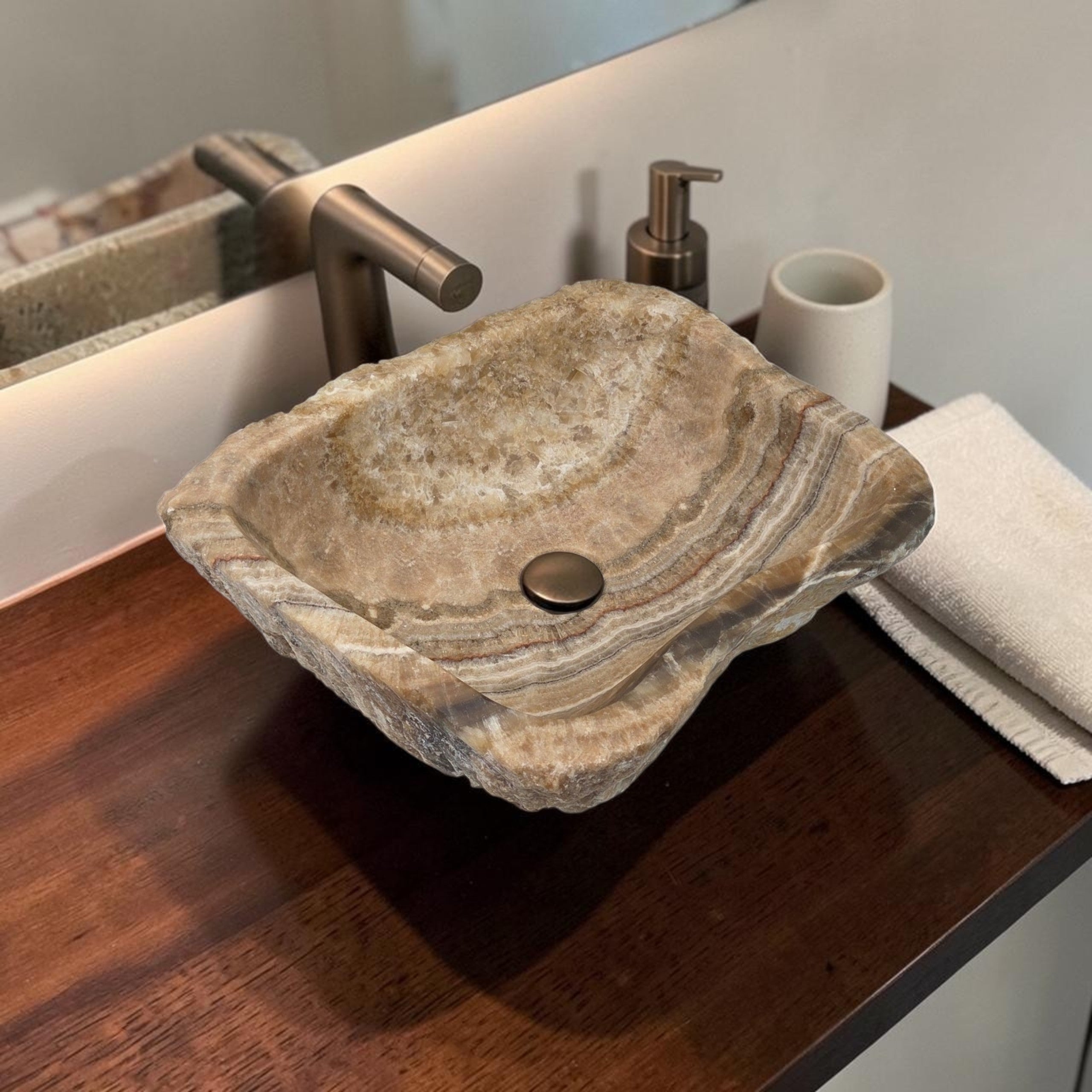 S15_15 Onyx Stone Vessel Bathroom Sink - 18.5 x 14.5 inch Bathroom Sinks Featured Onyx Sinks Sinks