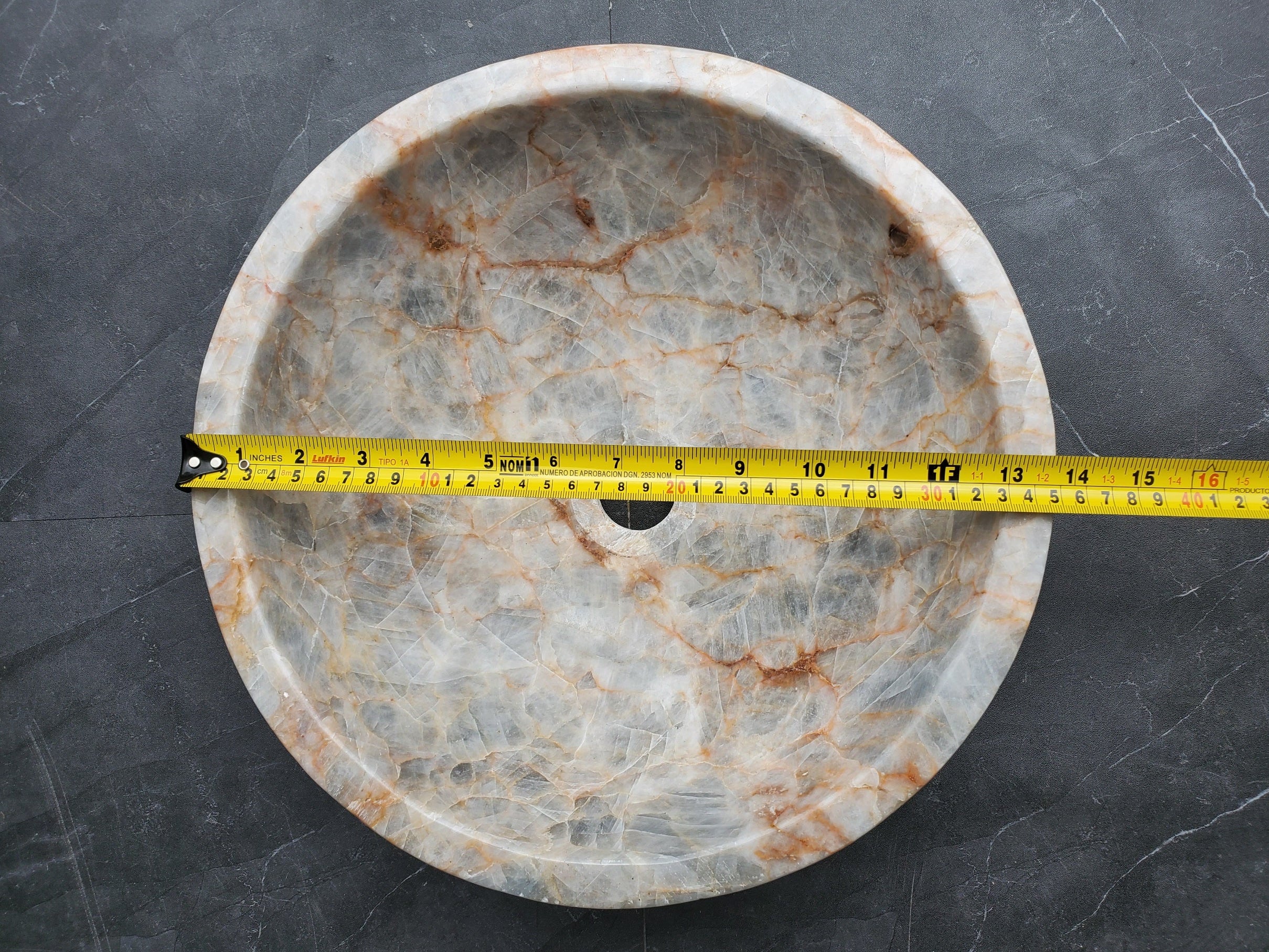 S31_03 Blue Gray Calcite Vessel Bathroom Sink - 14 x 14 inch